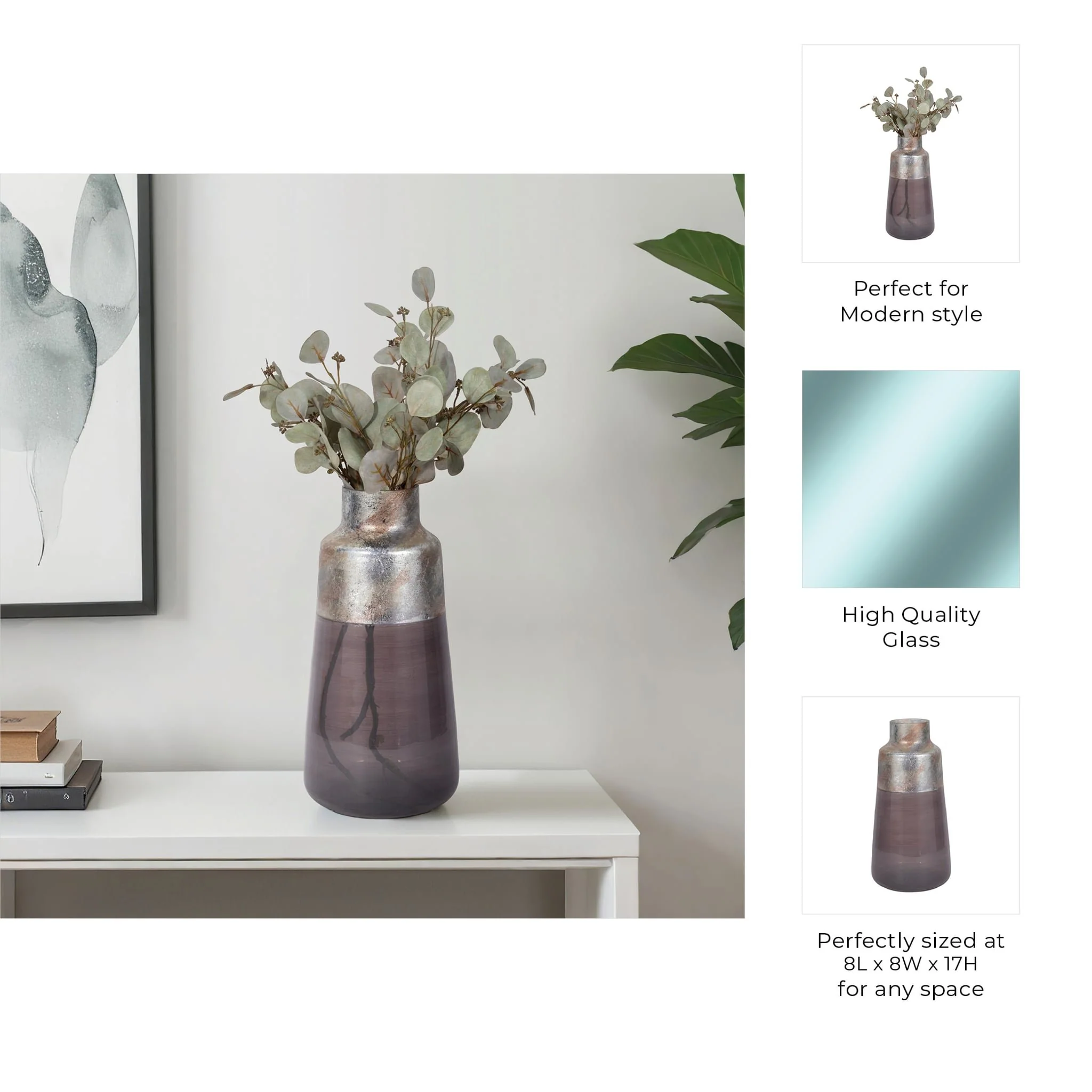 17" 2-tone Glass Vase, Grey Multi - Image 9