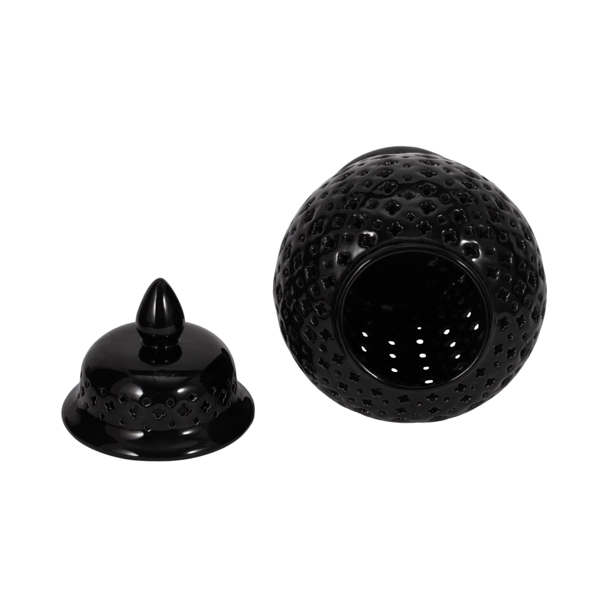 17" Cut-out Clover Temple Jar, Black - Image 6