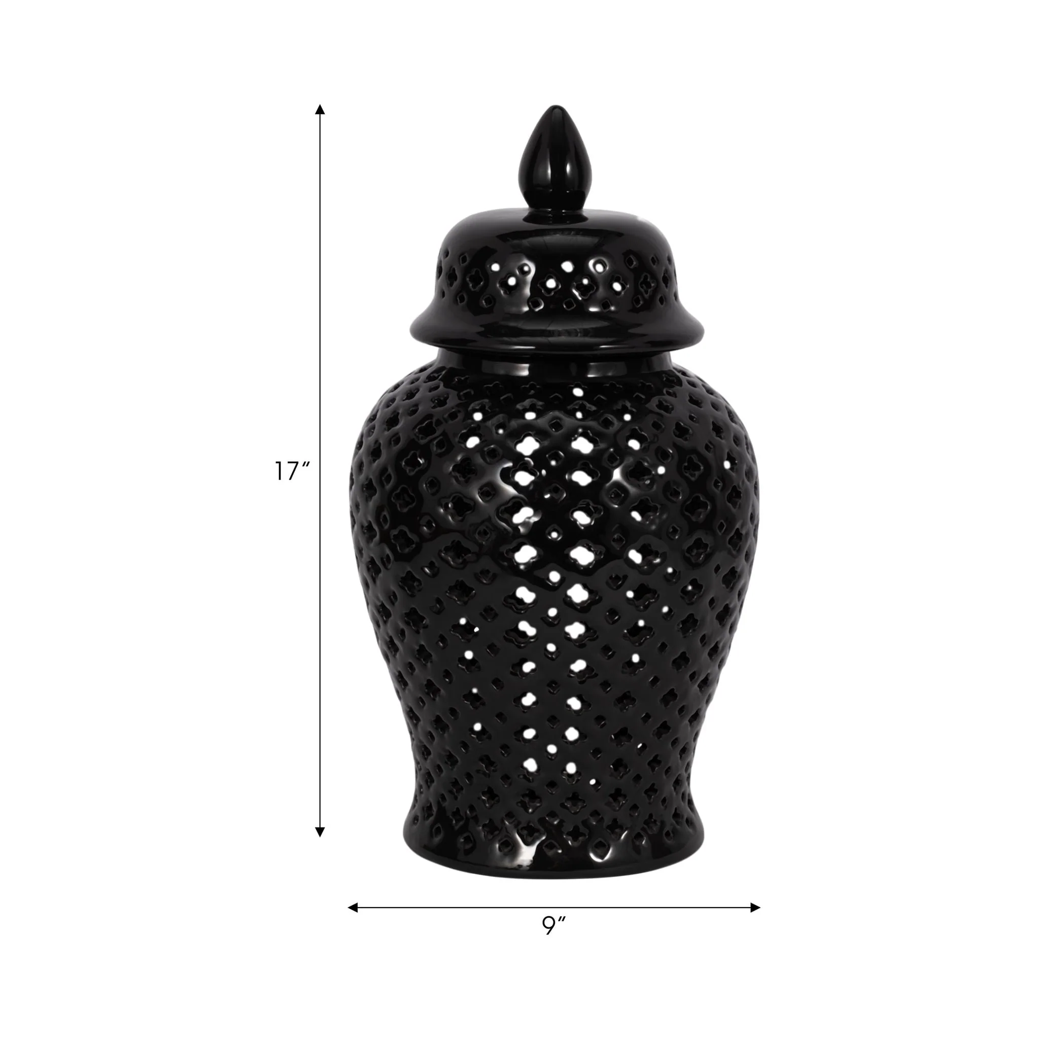 17" Cut-out Clover Temple Jar, Black - Image 8