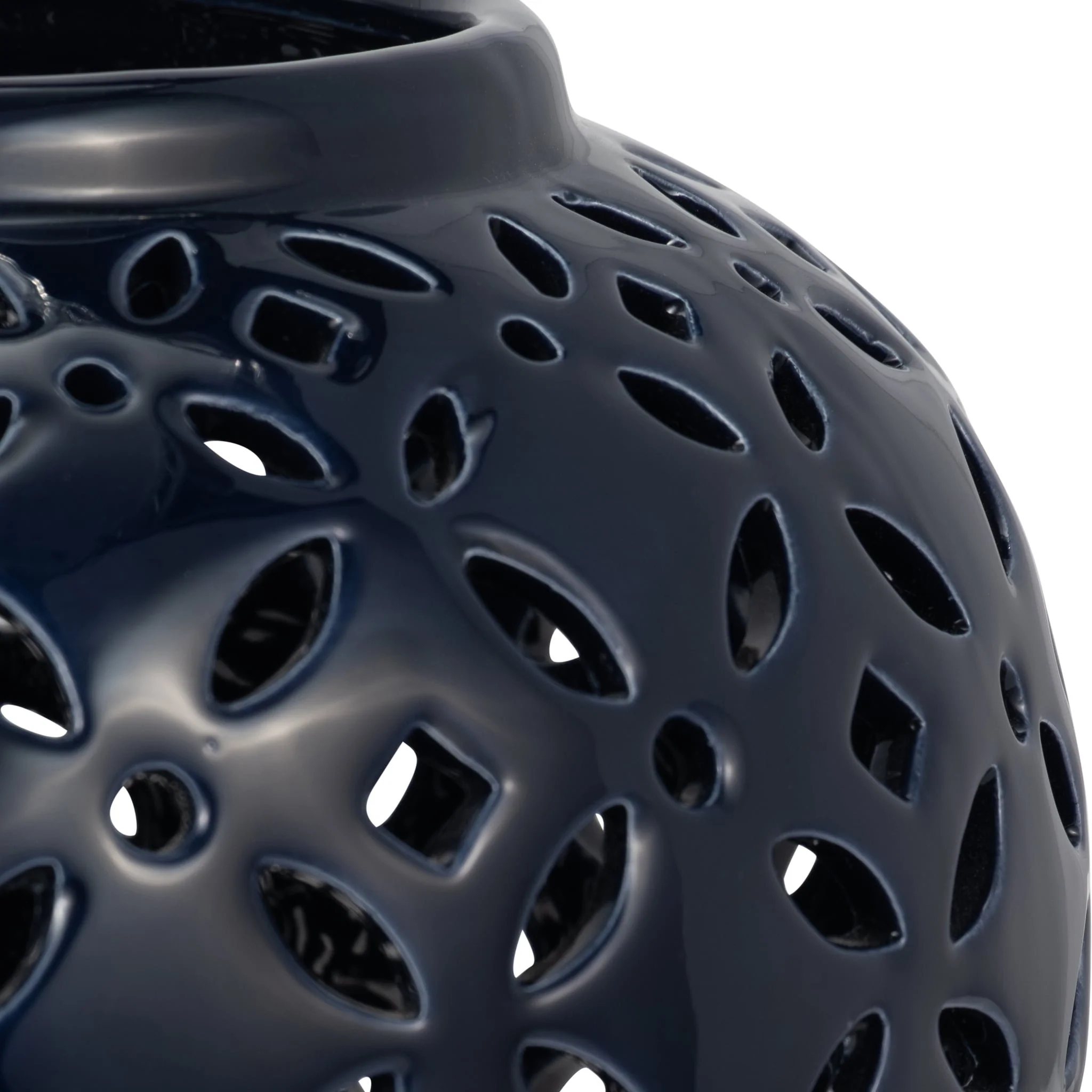 17" Cut-out Daisies Temple Jar, Navy Blue - Image 3