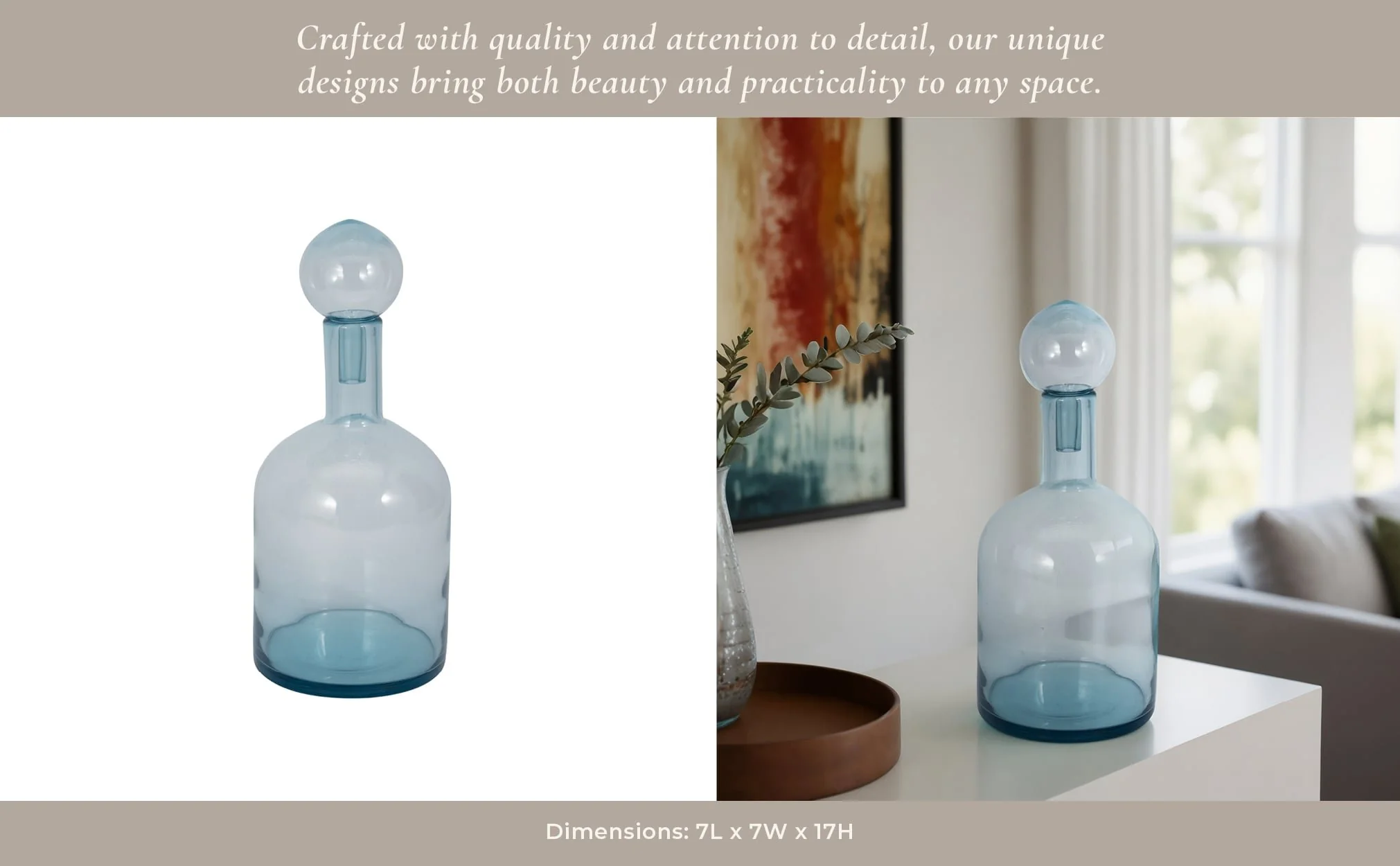 17" Glass Bottle With Stopper, Light Blue - Image 11