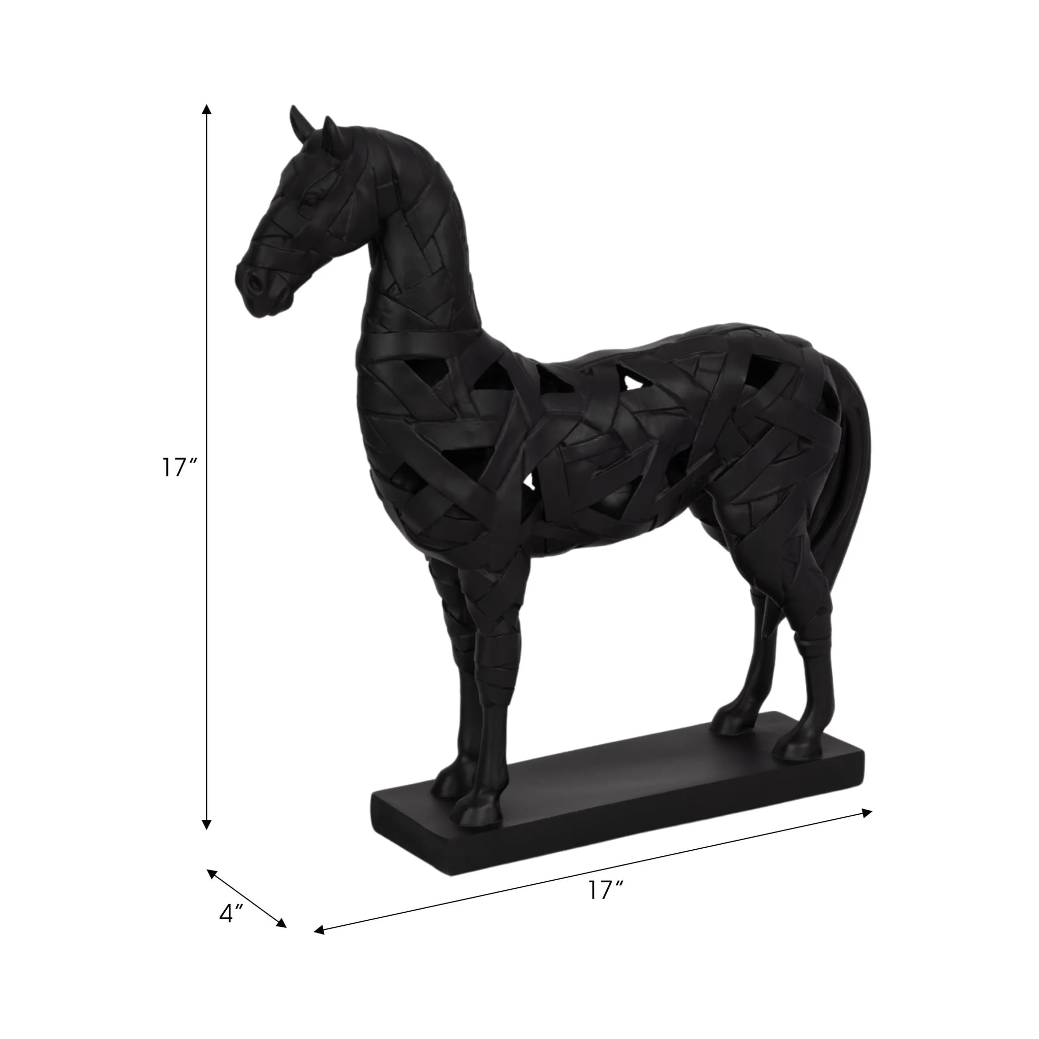 17" Horse Sculpture On Base, Black - Image 2