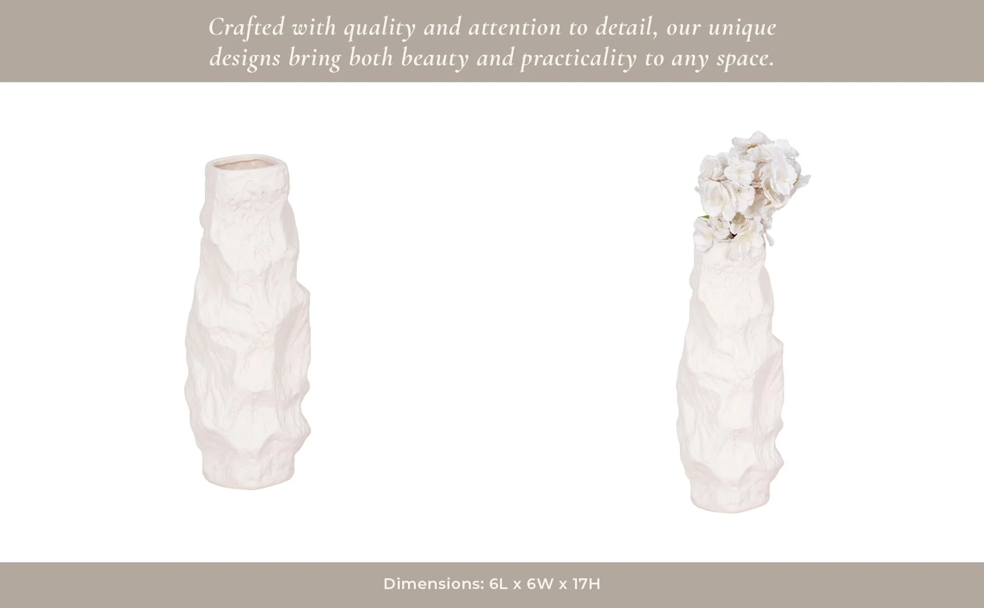 17" Jagged Textured Vase, White - Image 13