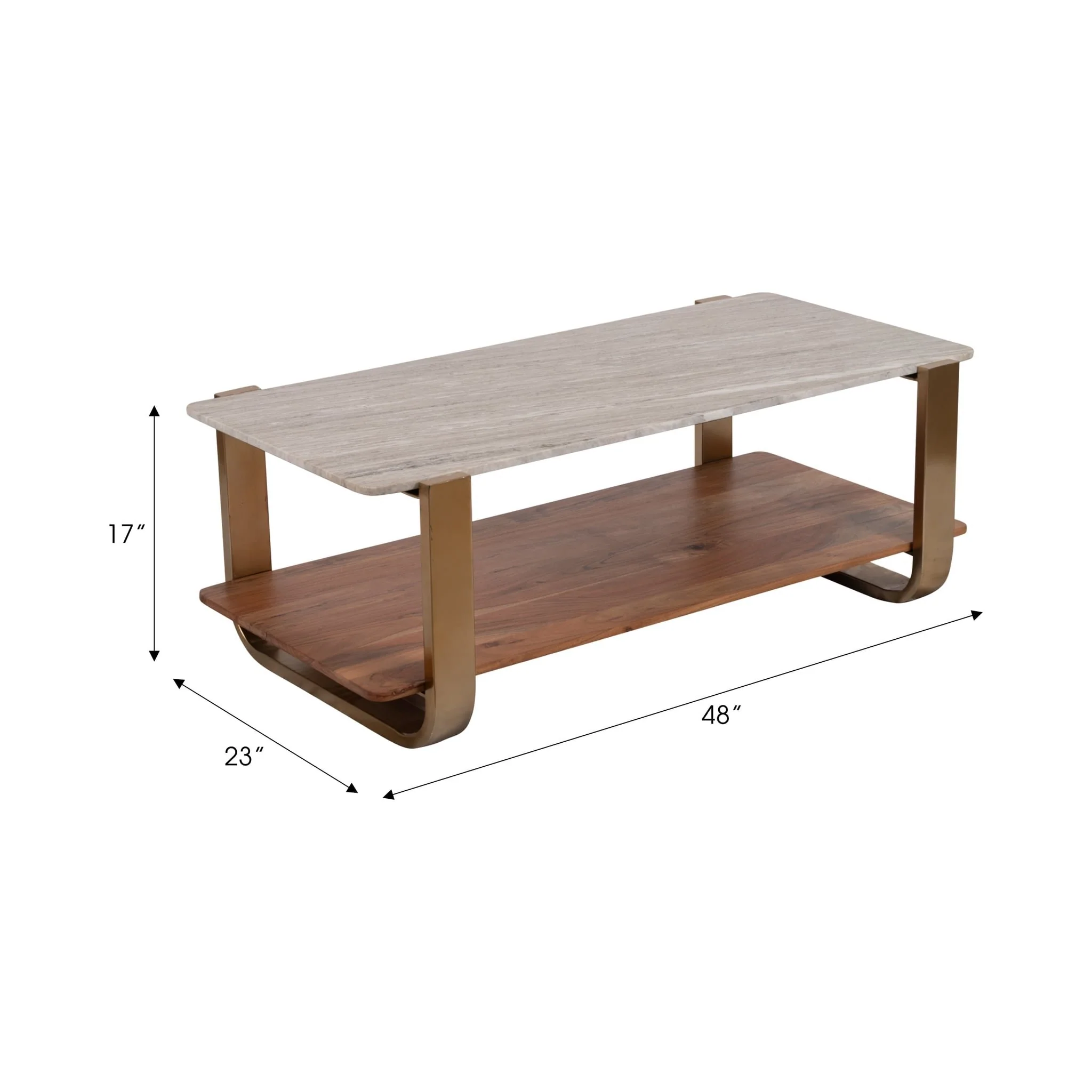 17" Marble Top Rectangle Coffee, Gold Kd - Image 6