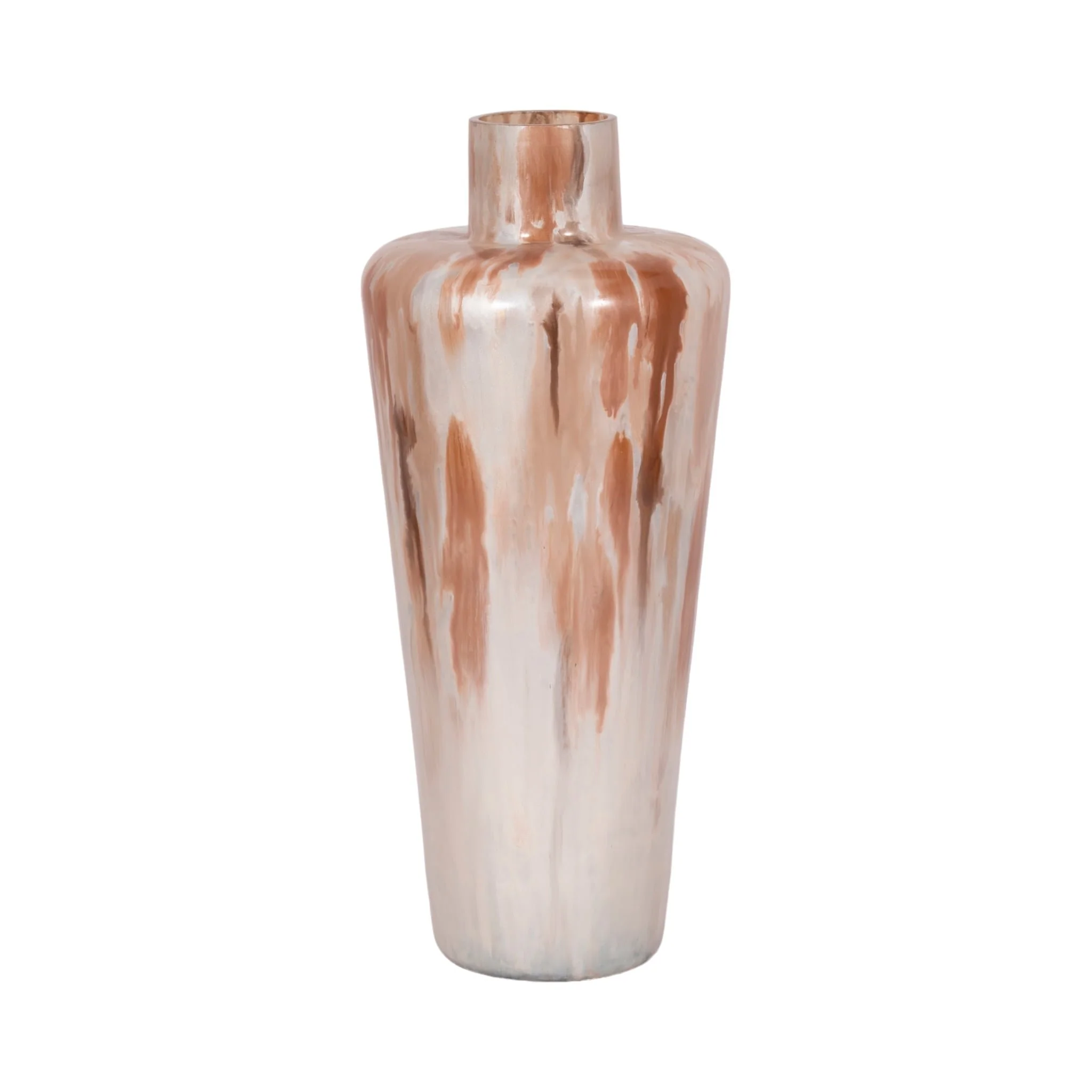 17" Nude Drip Finish Glass Floor Vase, Tan Multi - Image 3