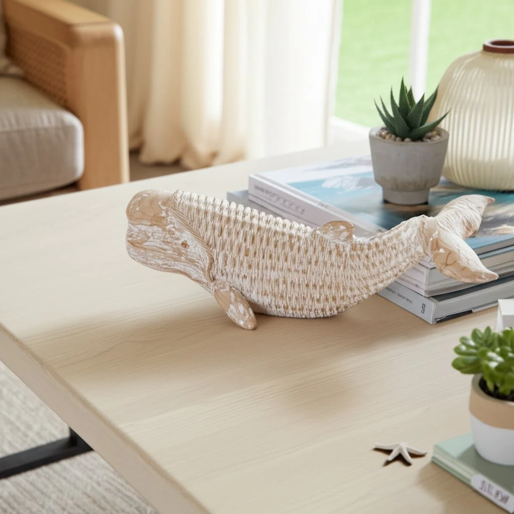 17" Resin Wicker Beluga Whale, White - Image 11