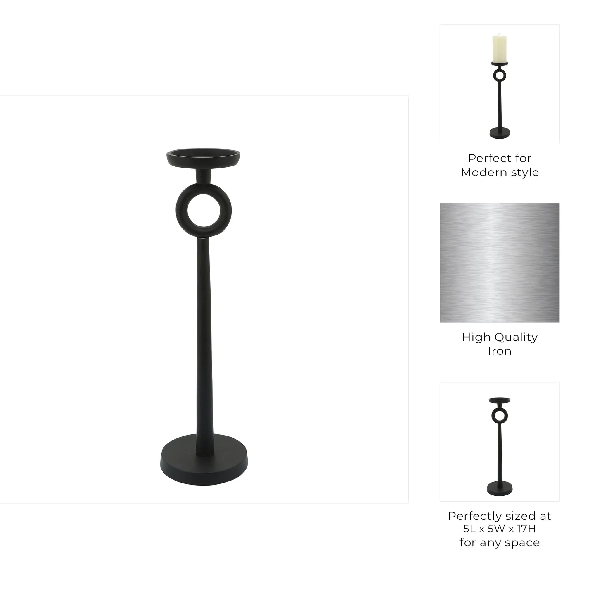 17"h Metal Candle Holder, Black - Image 6