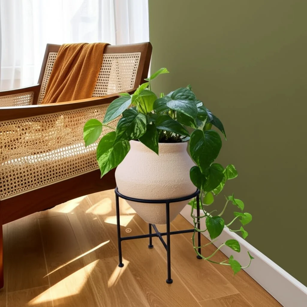 17x13" Terracotta Pot In Metal Stand, Ivory/ Black - Image 12