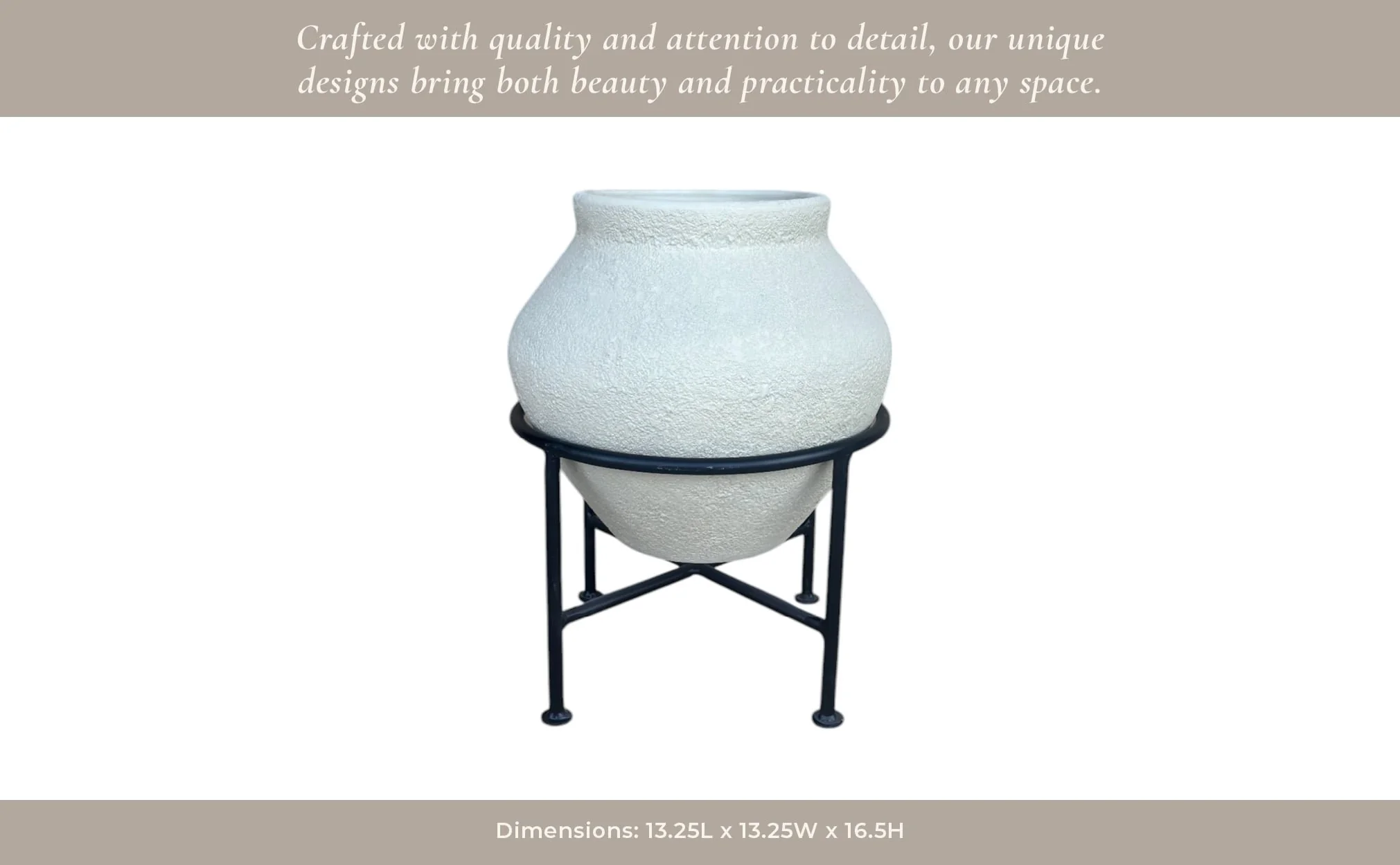 17x13" Terracotta Pot In Metal Stand, Ivory/ Black - Image 14