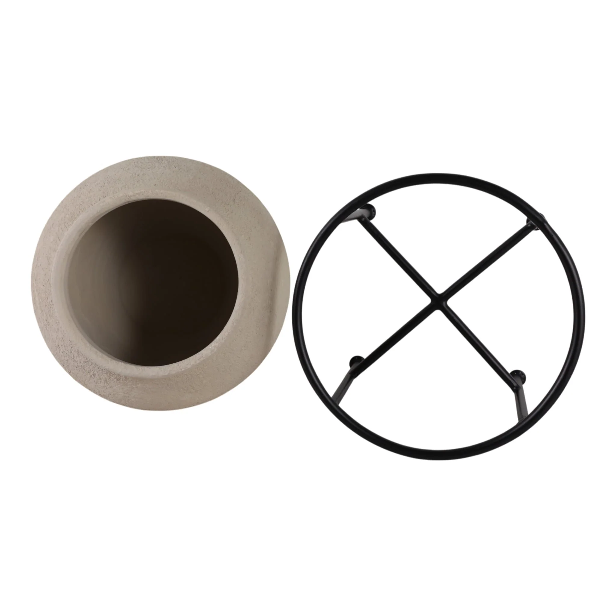 17x13" Terracotta Pot In Metal Stand, Ivory/ Black - Image 7