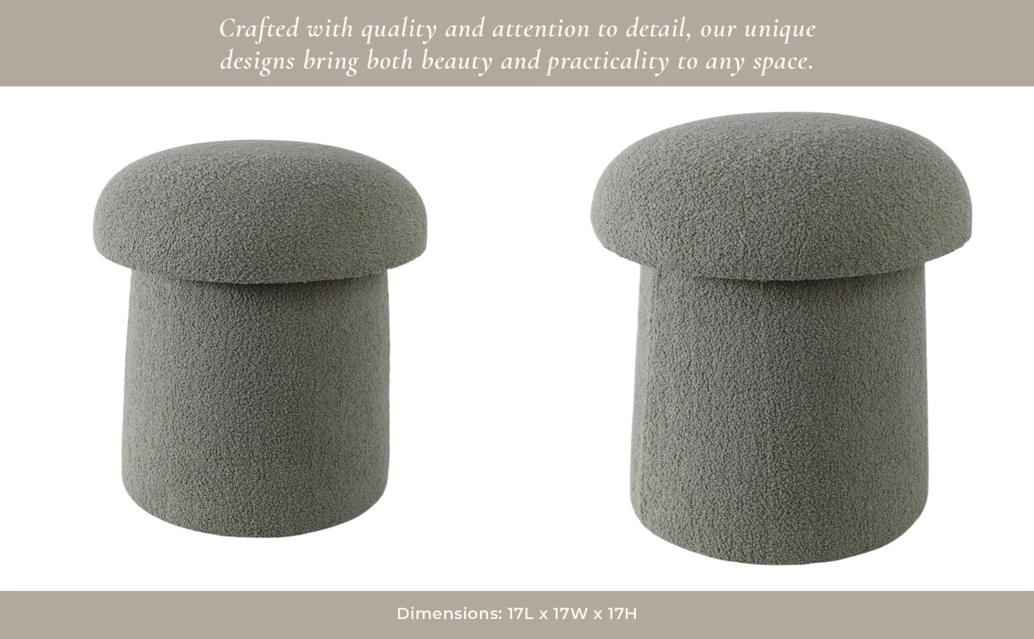 17x17" Mushroom Boucle Ottoman, Green - Image 12