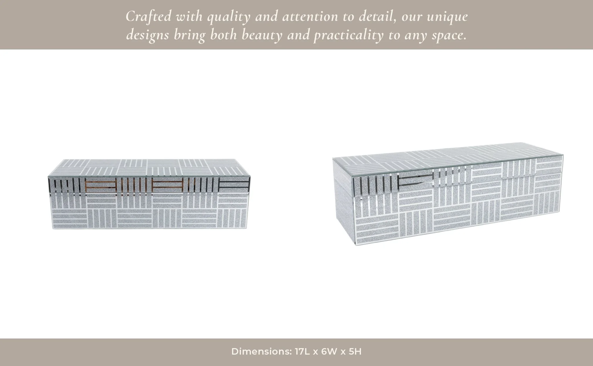 17x6" Dashes Glass Box, Silver - Image 7