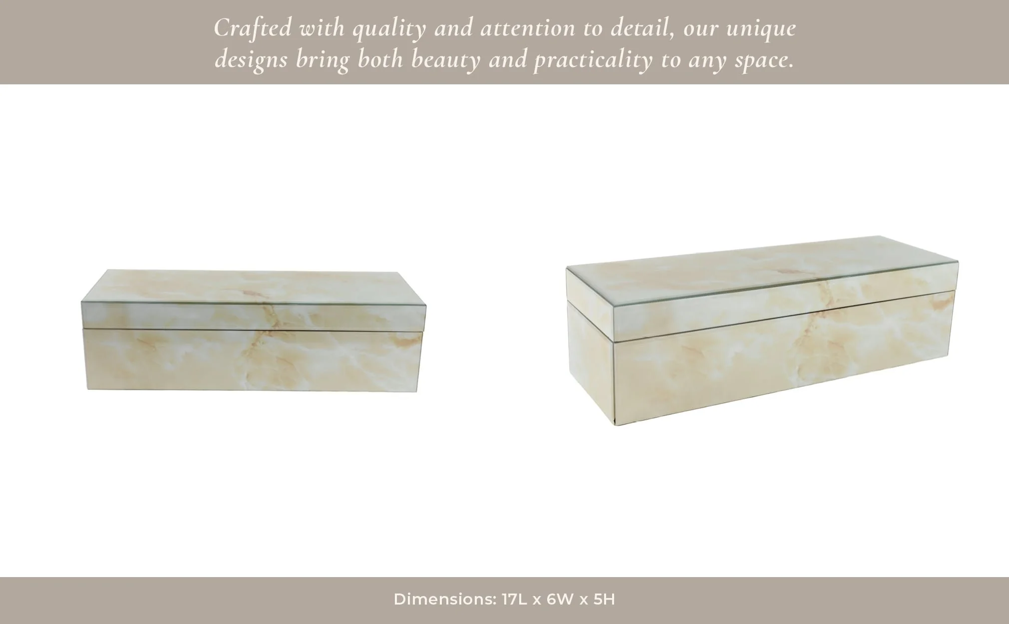 17x6" Marbled Glass Box, Ivory - Image 4