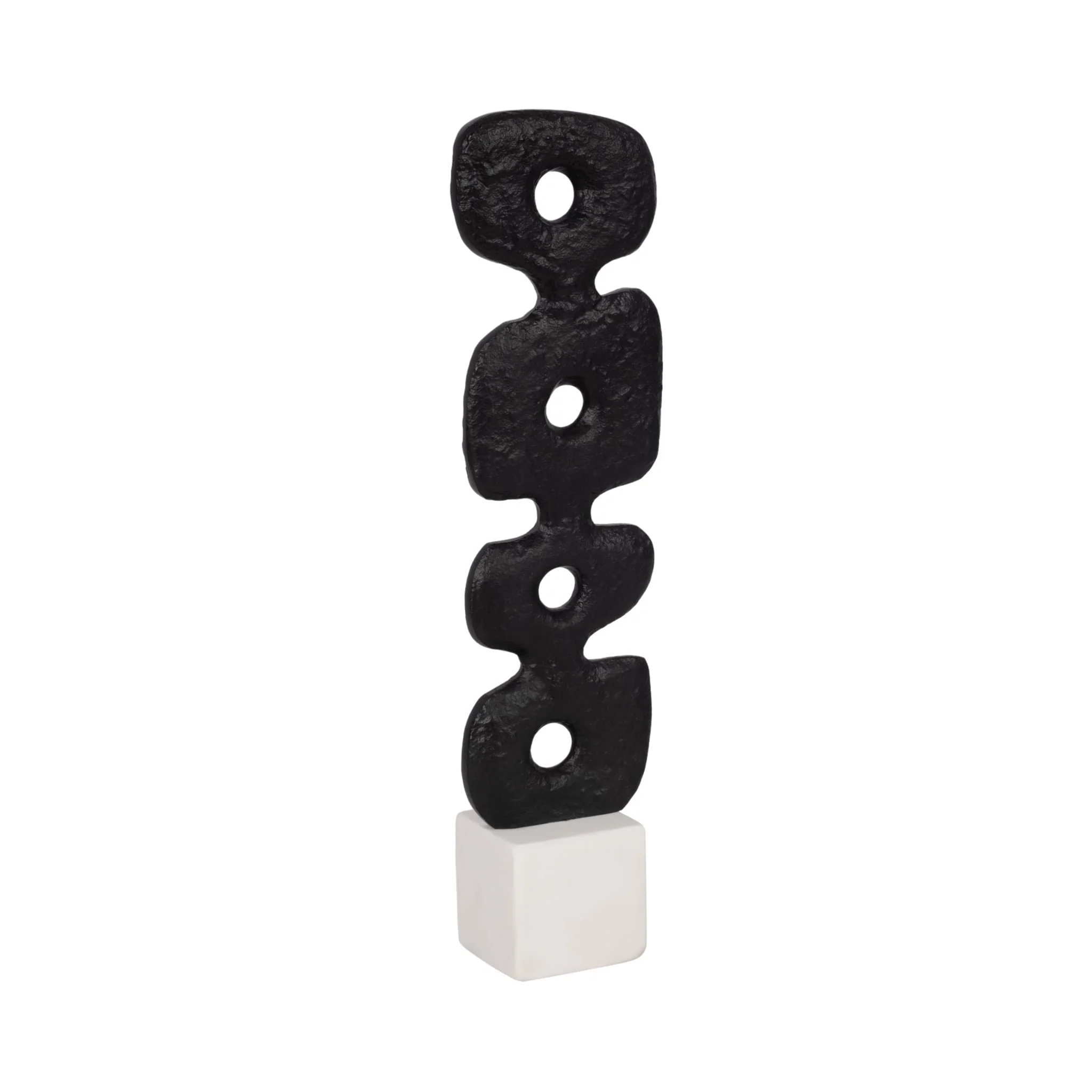 18" Abstract Totem Sculpture  Marble Base, Black/w - Image 2
