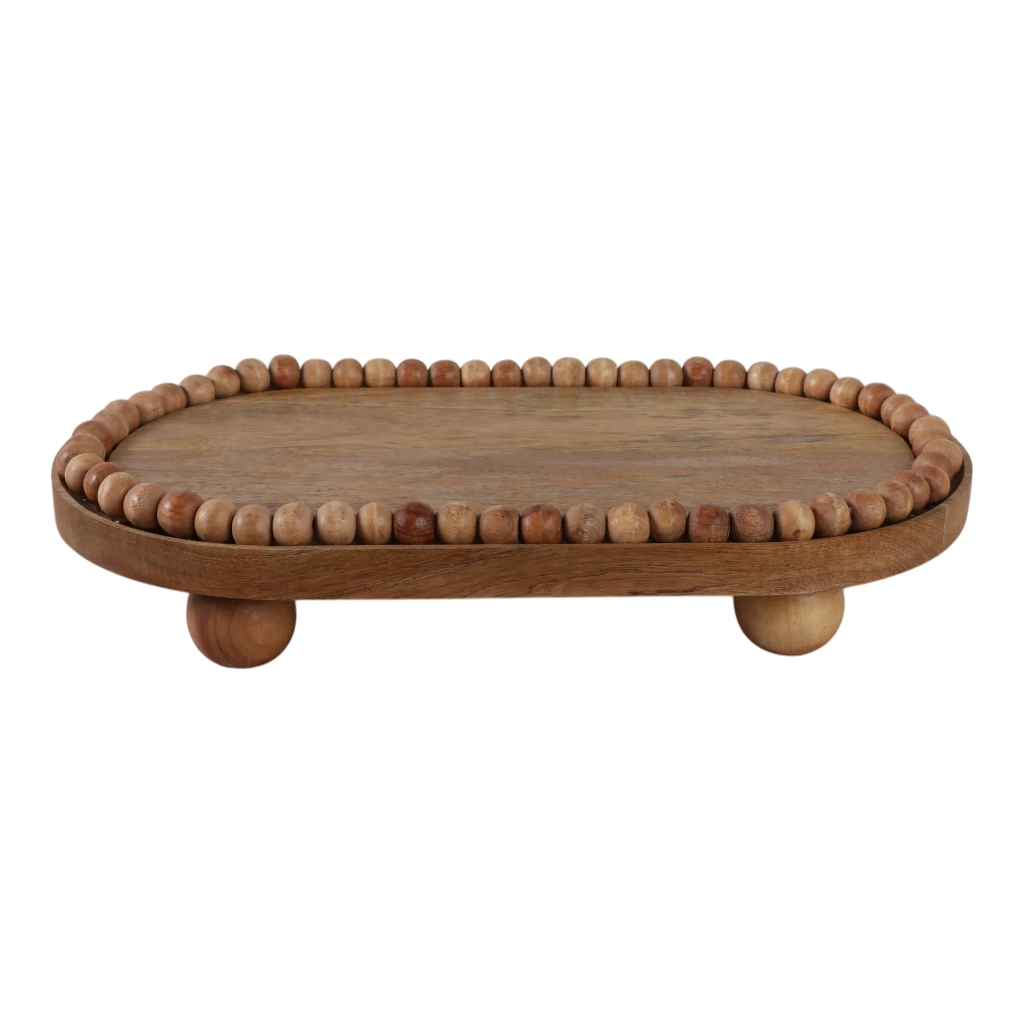 18" Beaded Oval Tray With Ball Feet, Nat