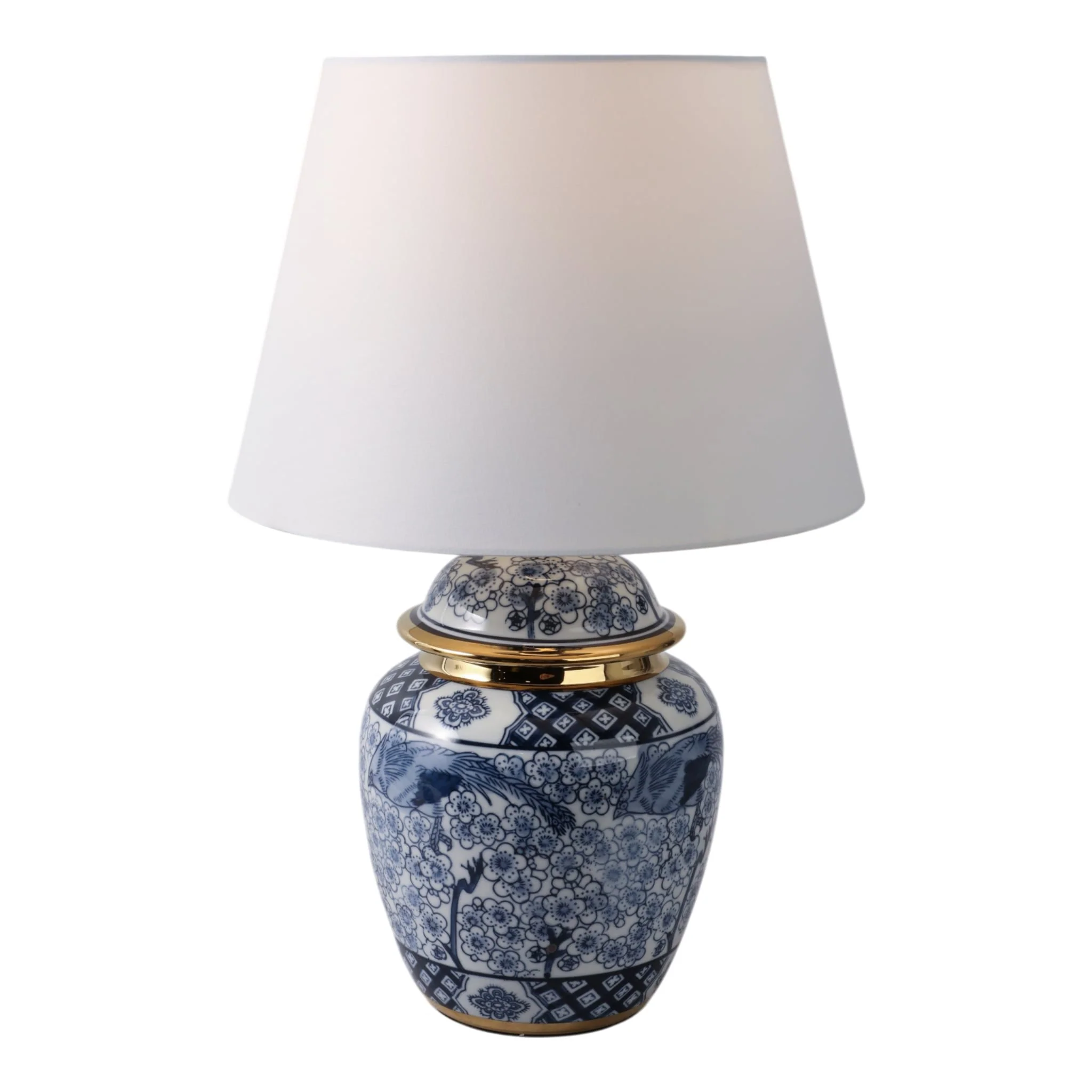 18" Chinoiserie Table Lamp Gold Trim, White/blue - Image 2