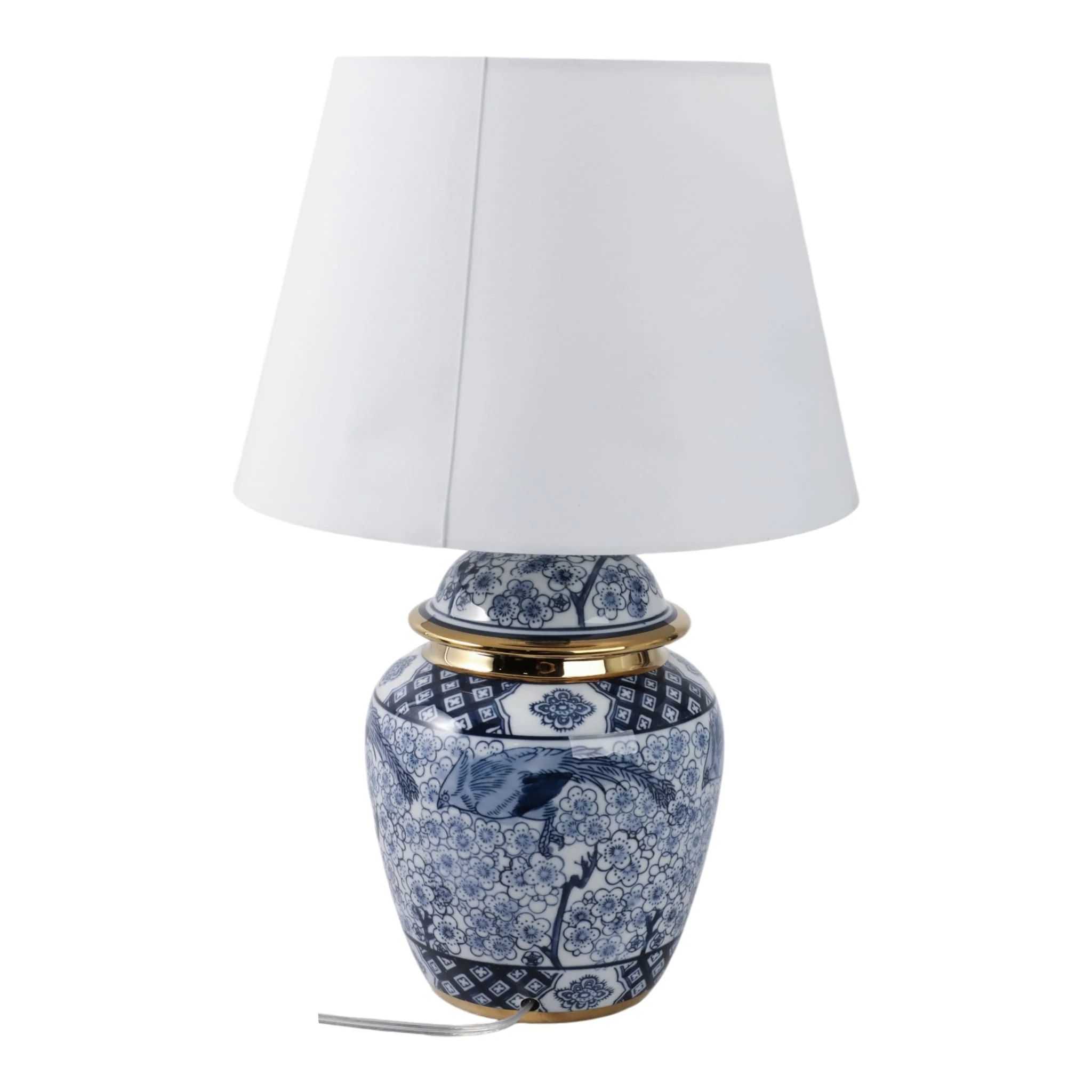 18" Chinoiserie Table Lamp Gold Trim, White/blue - Image 4