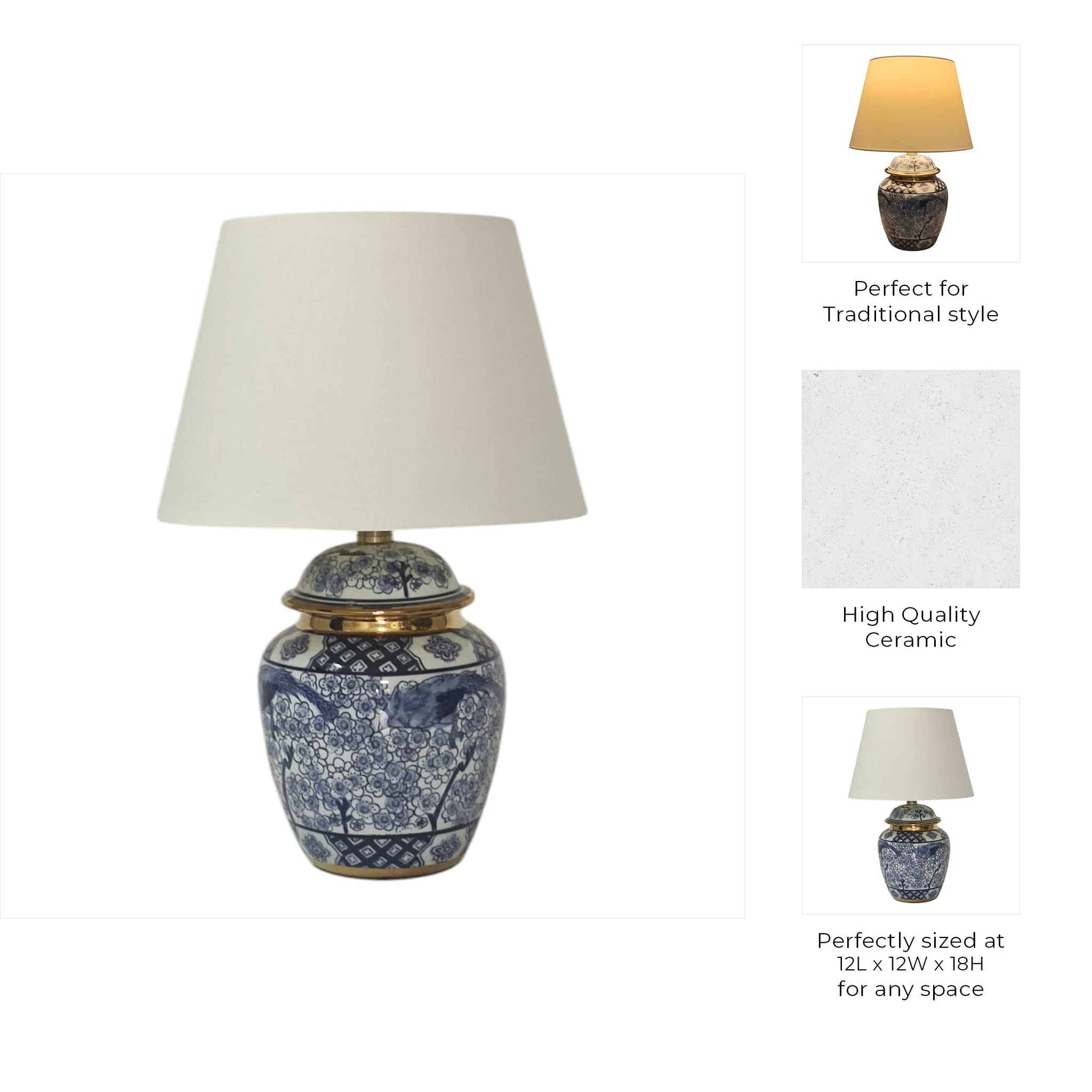 18" Chinoiserie Table Lamp Gold Trim, White/blue - Image 8