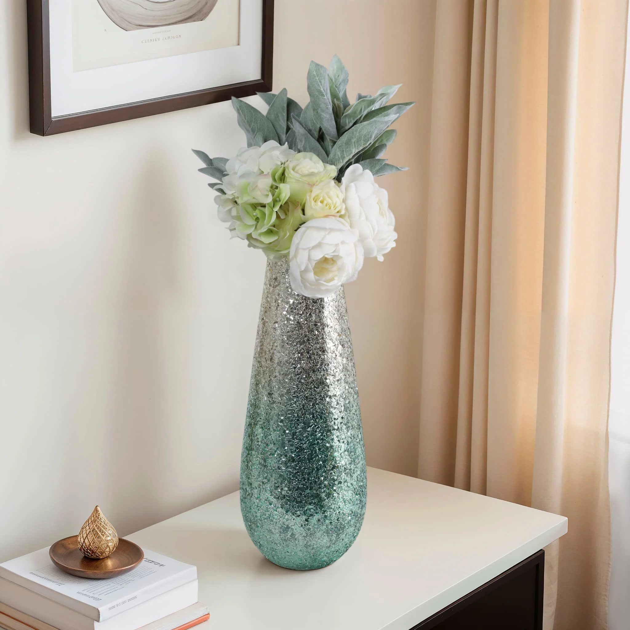 18" Crackled Vase, Green Ombre - Image 10