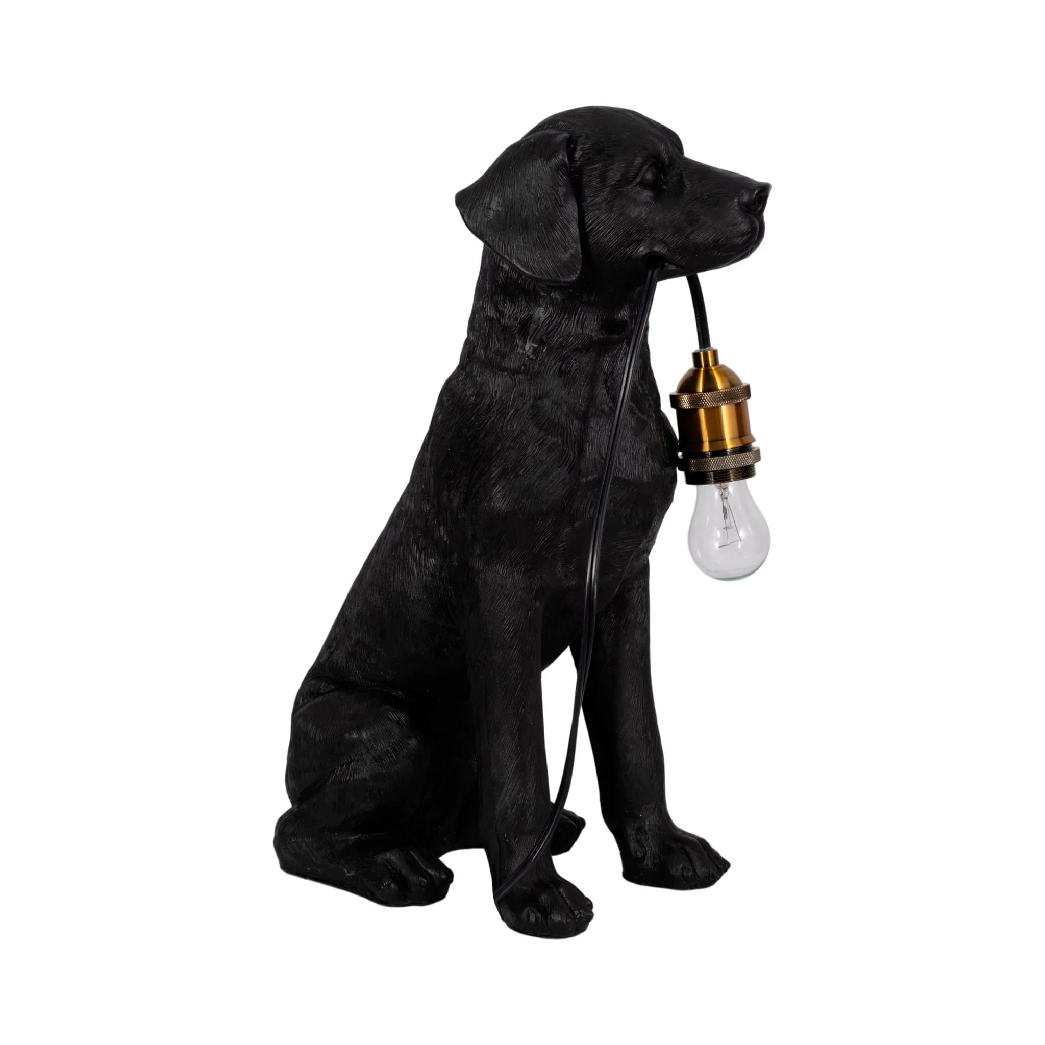 18" Dog Holding Lightbulb Table Lamp, Black/gold - Image 3