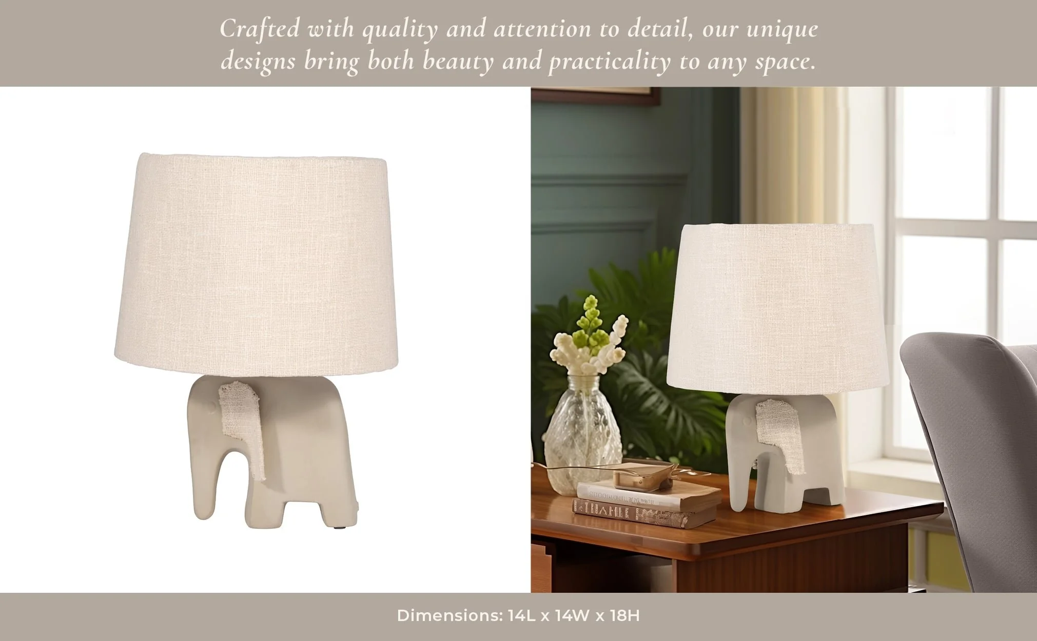18" Ecomix Elephant Lamp, Beige - Image 13