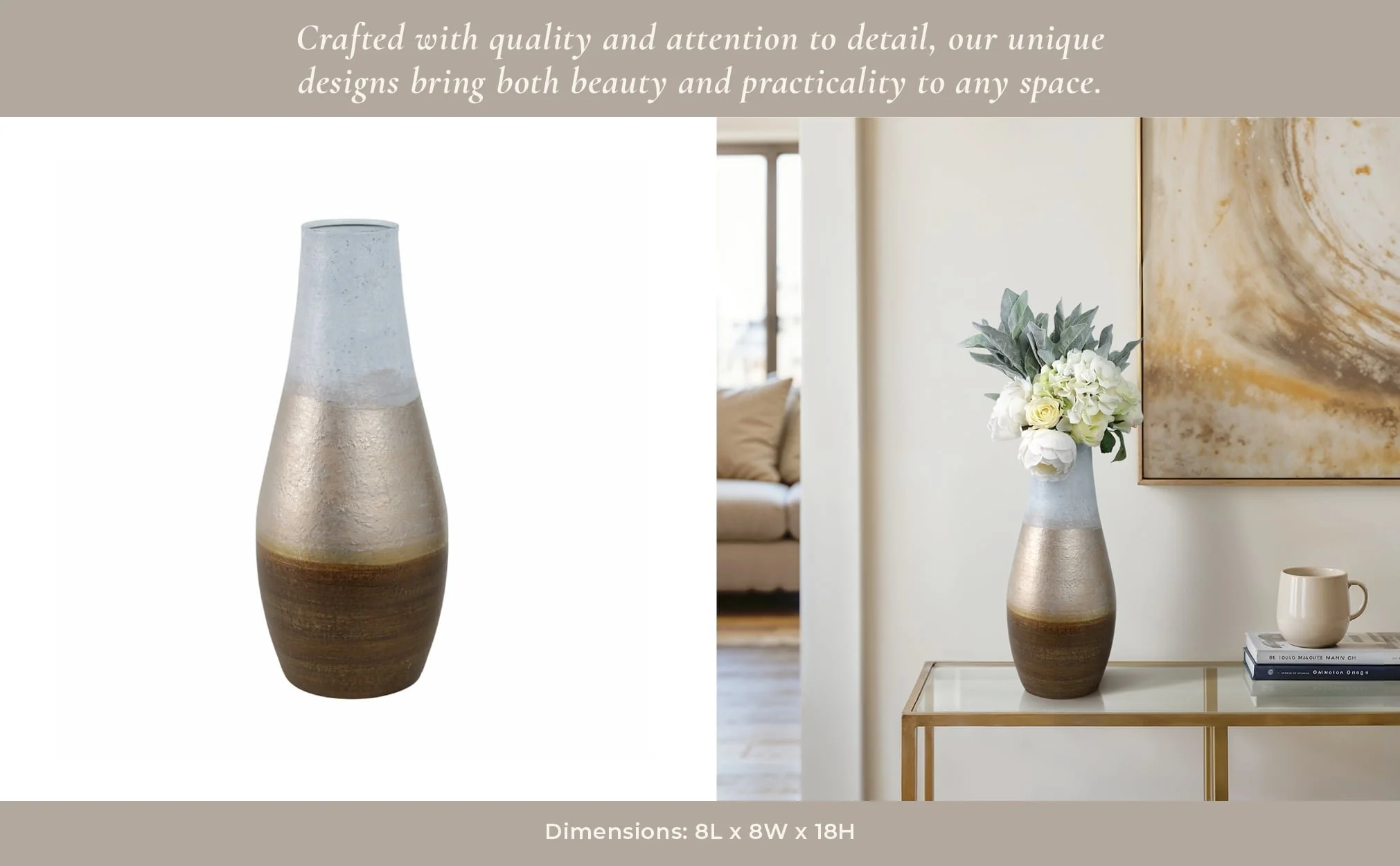 18" Gold Ombre Metal Hourglass Vase, White/gold - Image 11