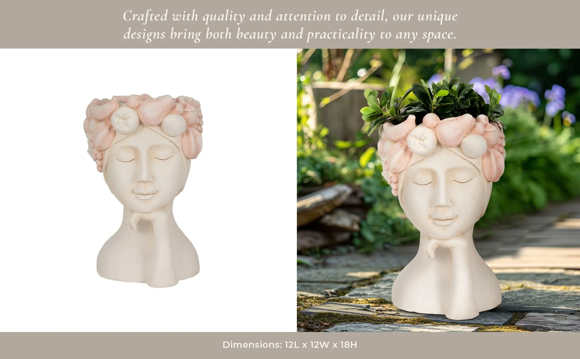 18" Lady With Flower Crown Planter, White/pink - Image 11
