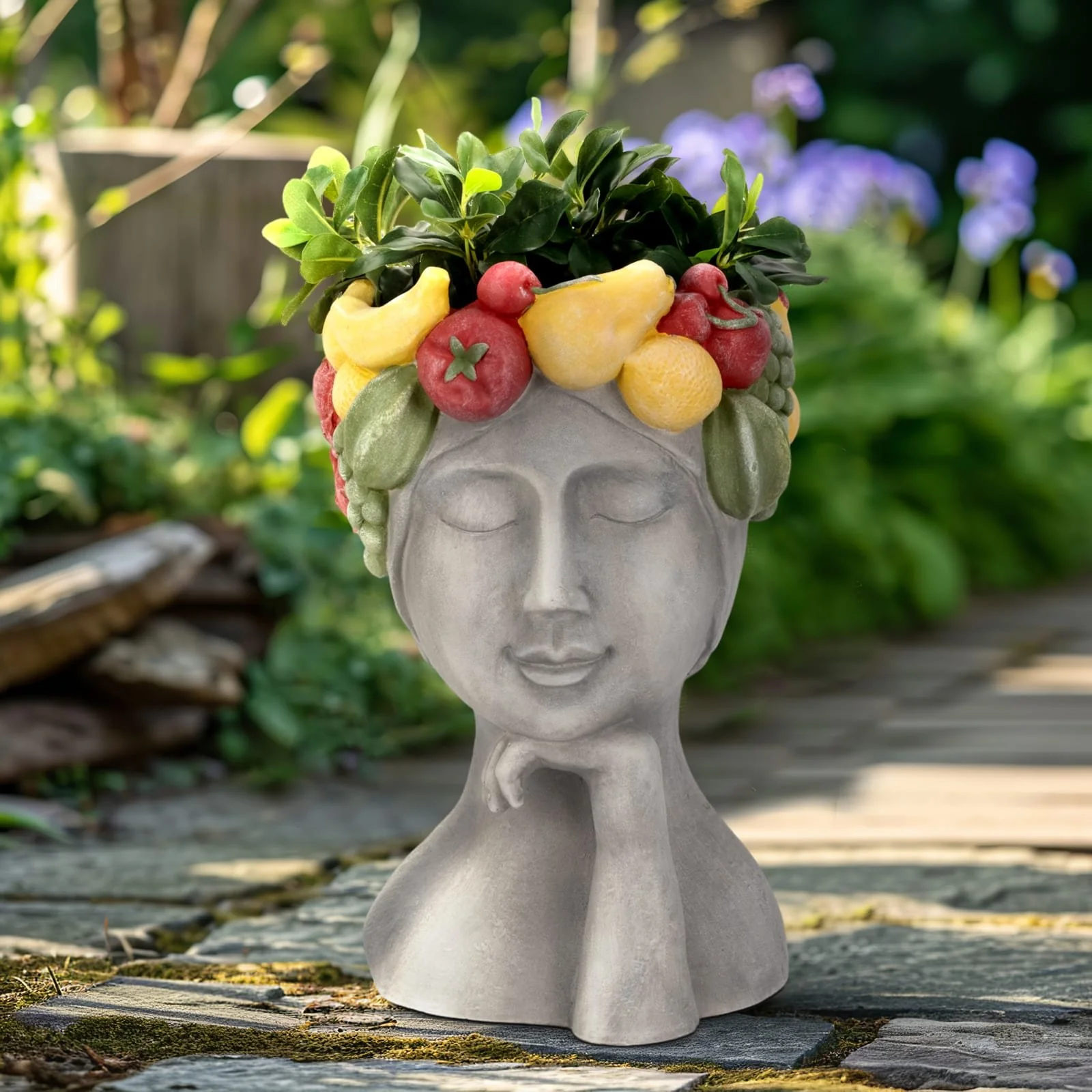 18" Lady With Fruit Planter, Grey/multi - Image 10