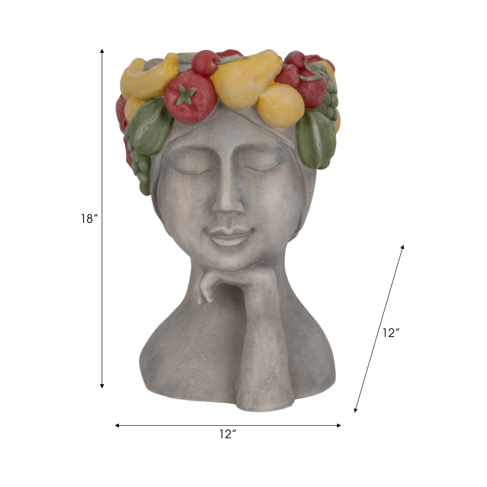 18" Lady With Fruit Planter, Grey/multi - Image 8
