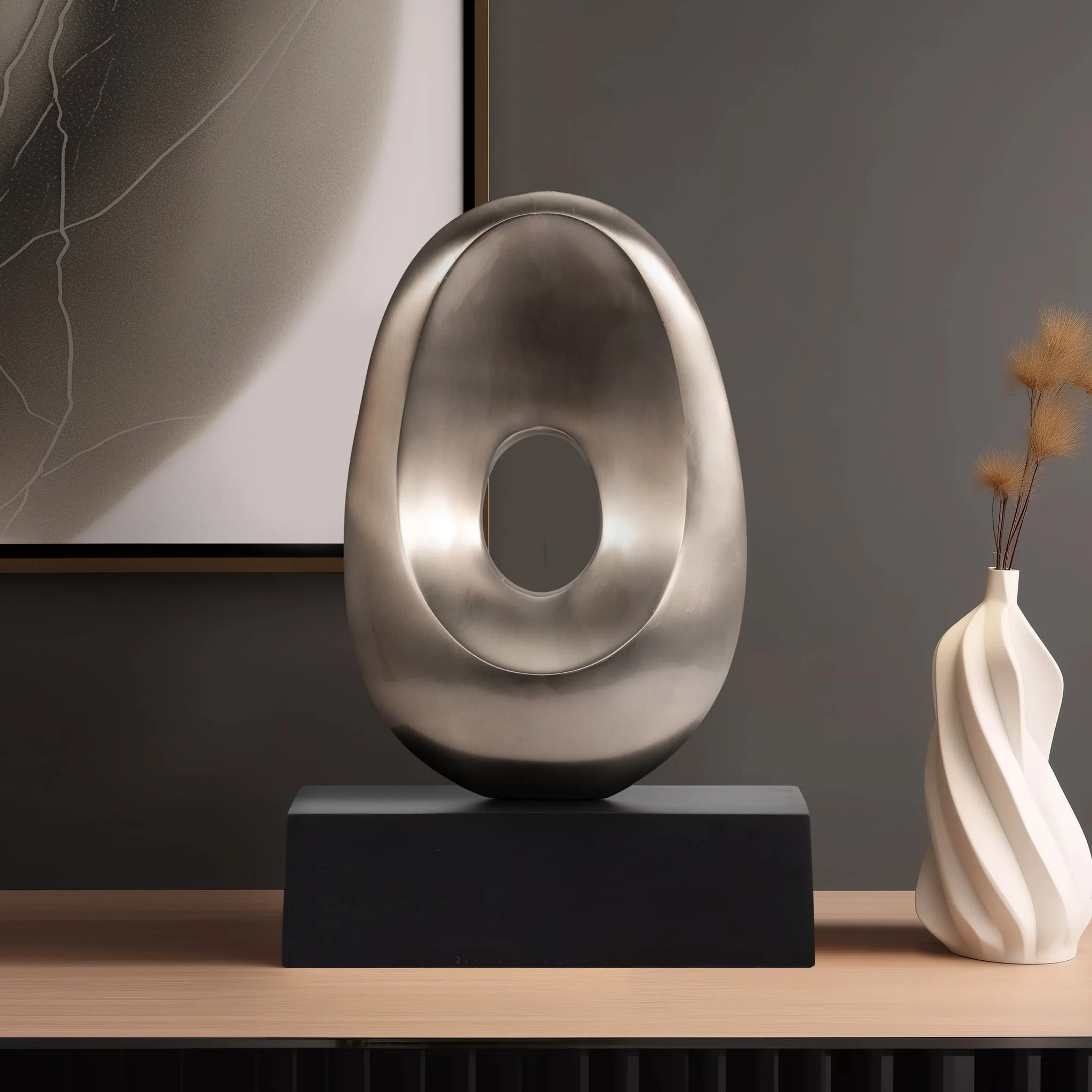 18", Metal Oval Sculpture,slvr/blk - Image 10
