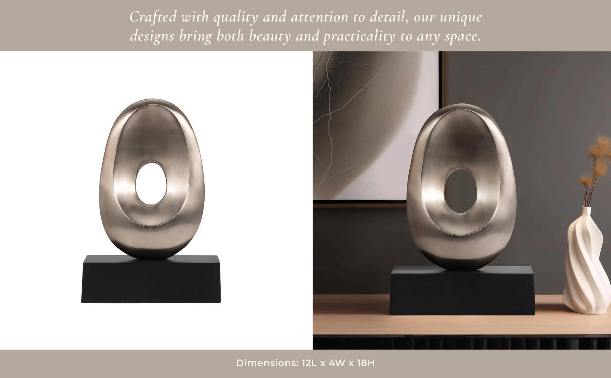 18", Metal Oval Sculpture,slvr/blk - Image 11
