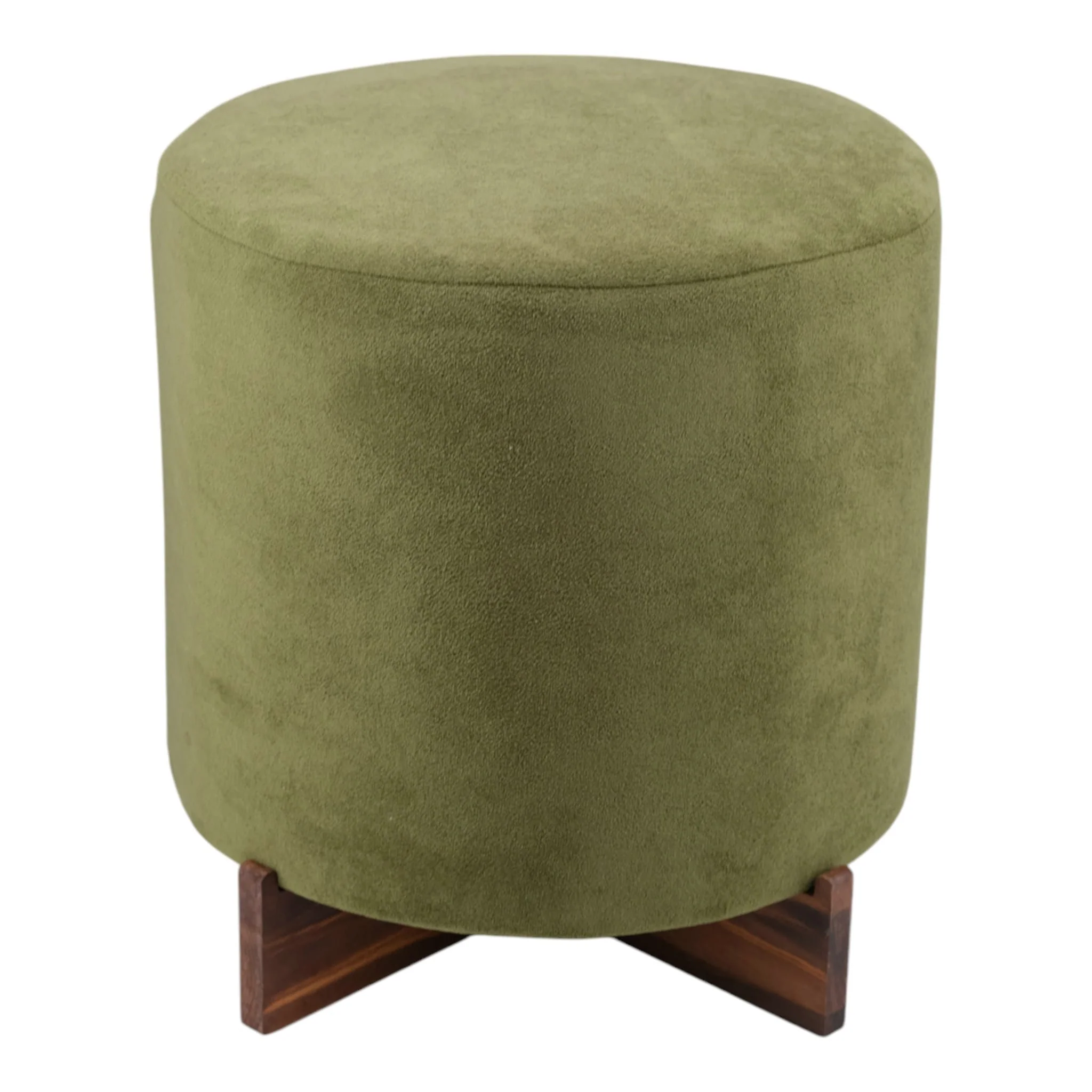 18" Modern Velvet Ottoman With Wood Base, Green - Image 3