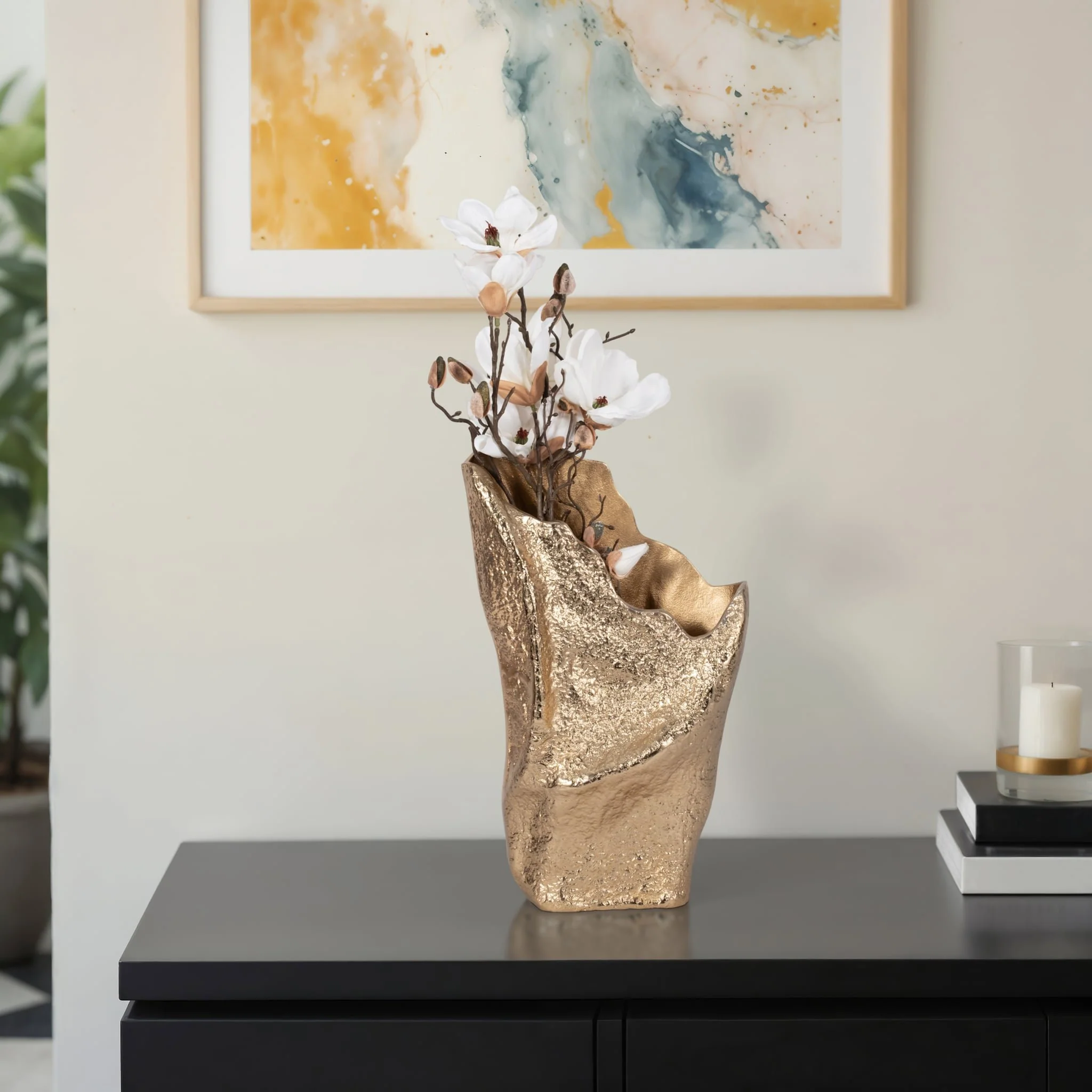 18" Organic Edge Metal Vase, Champagne - Image 11