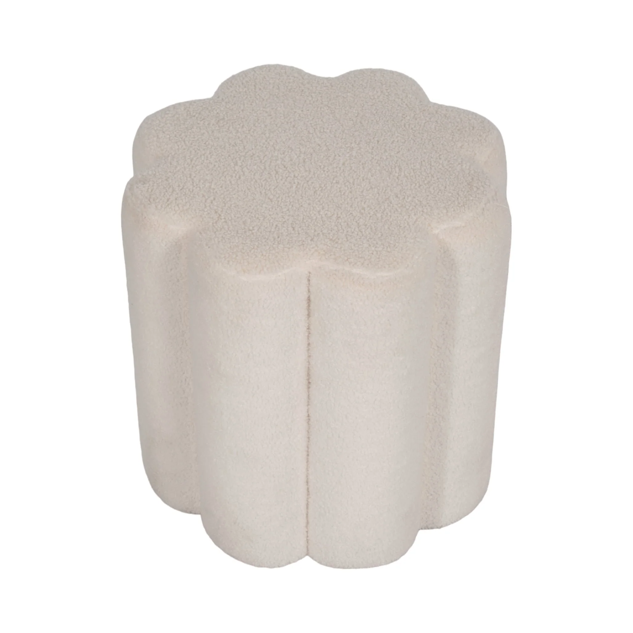 18" Petal Shaped Boucle Ottoman, White - Image 3