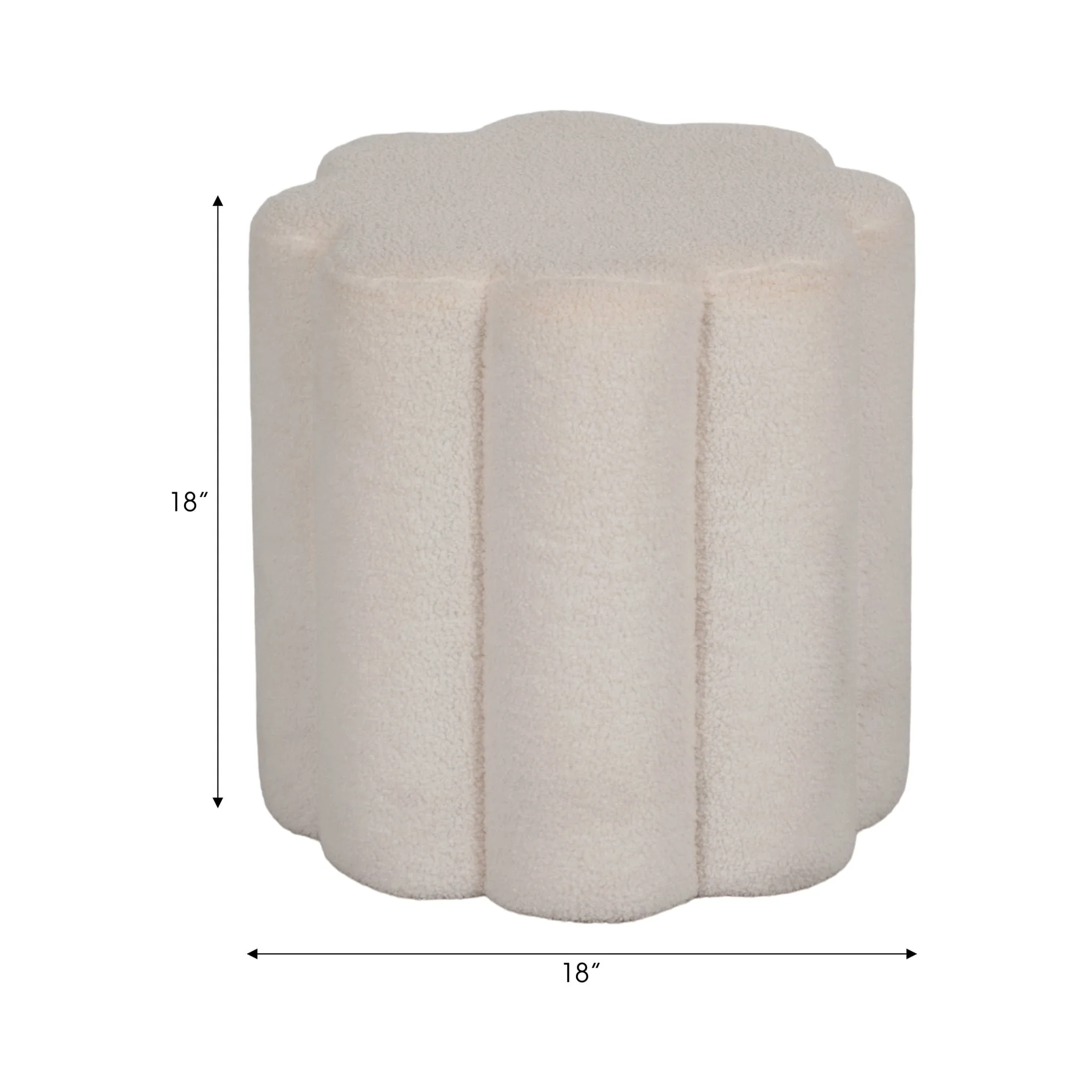 18" Petal Shaped Boucle Ottoman, White - Image 7