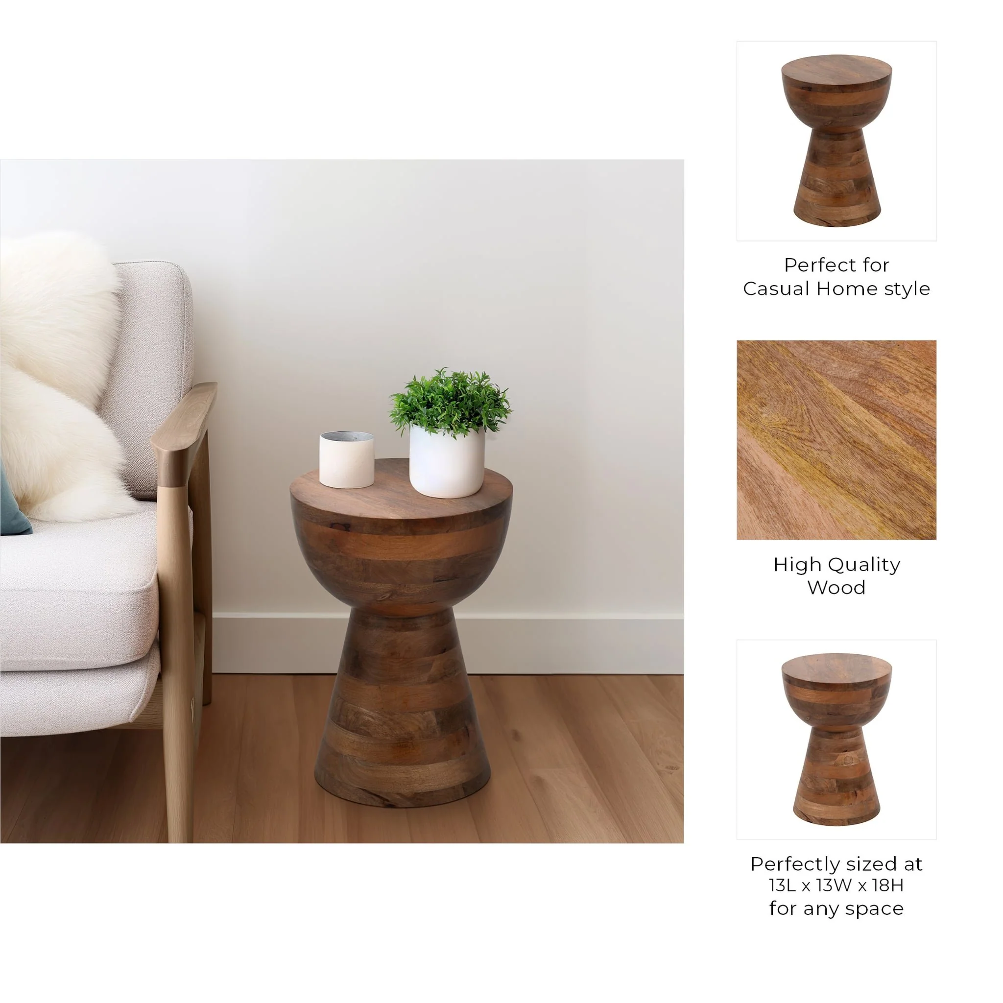 18" Polished Mango Wood Accent Table - Image 8