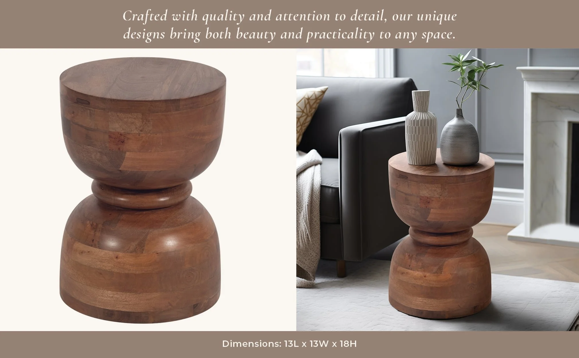 18" Polished Mango Wood Accent Table - Image 11