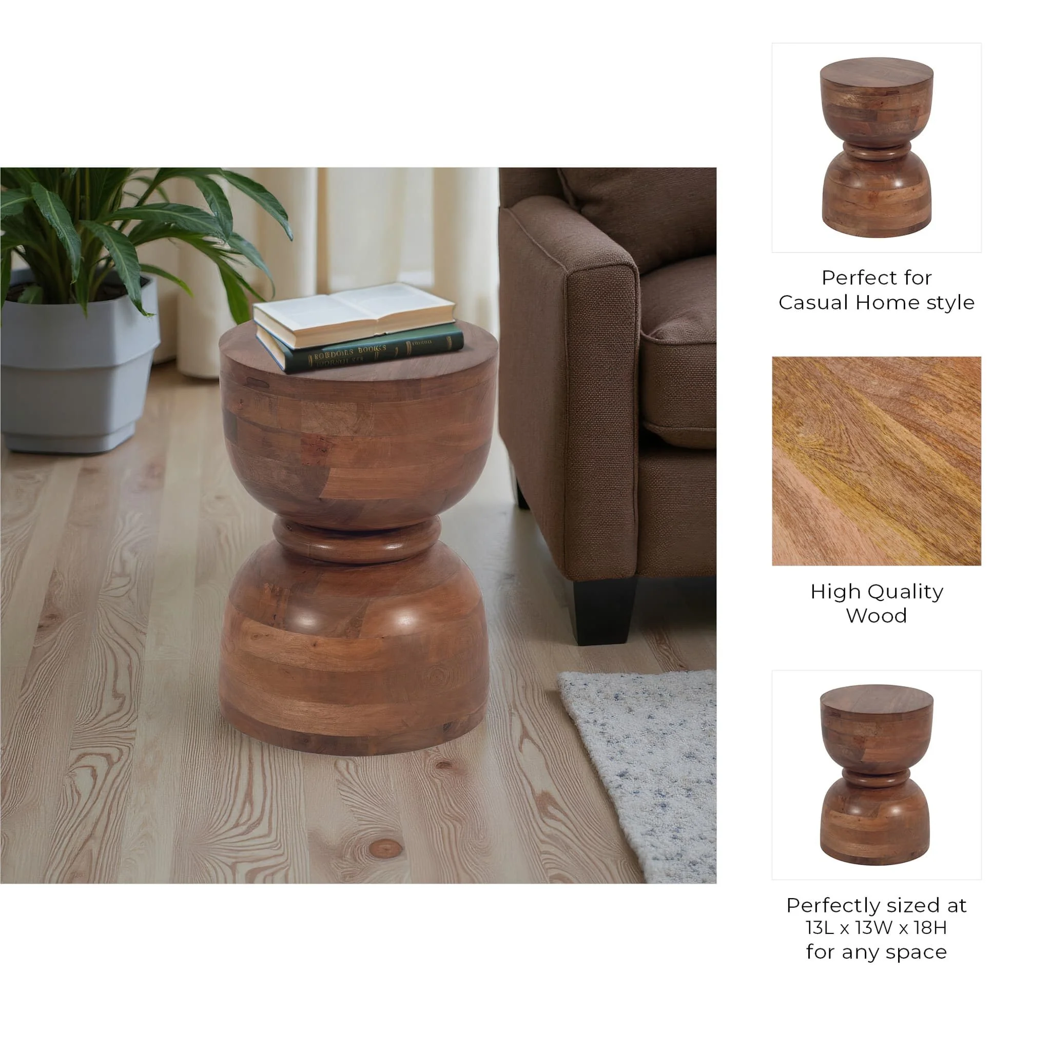18" Polished Mango Wood Accent Table - Image 8