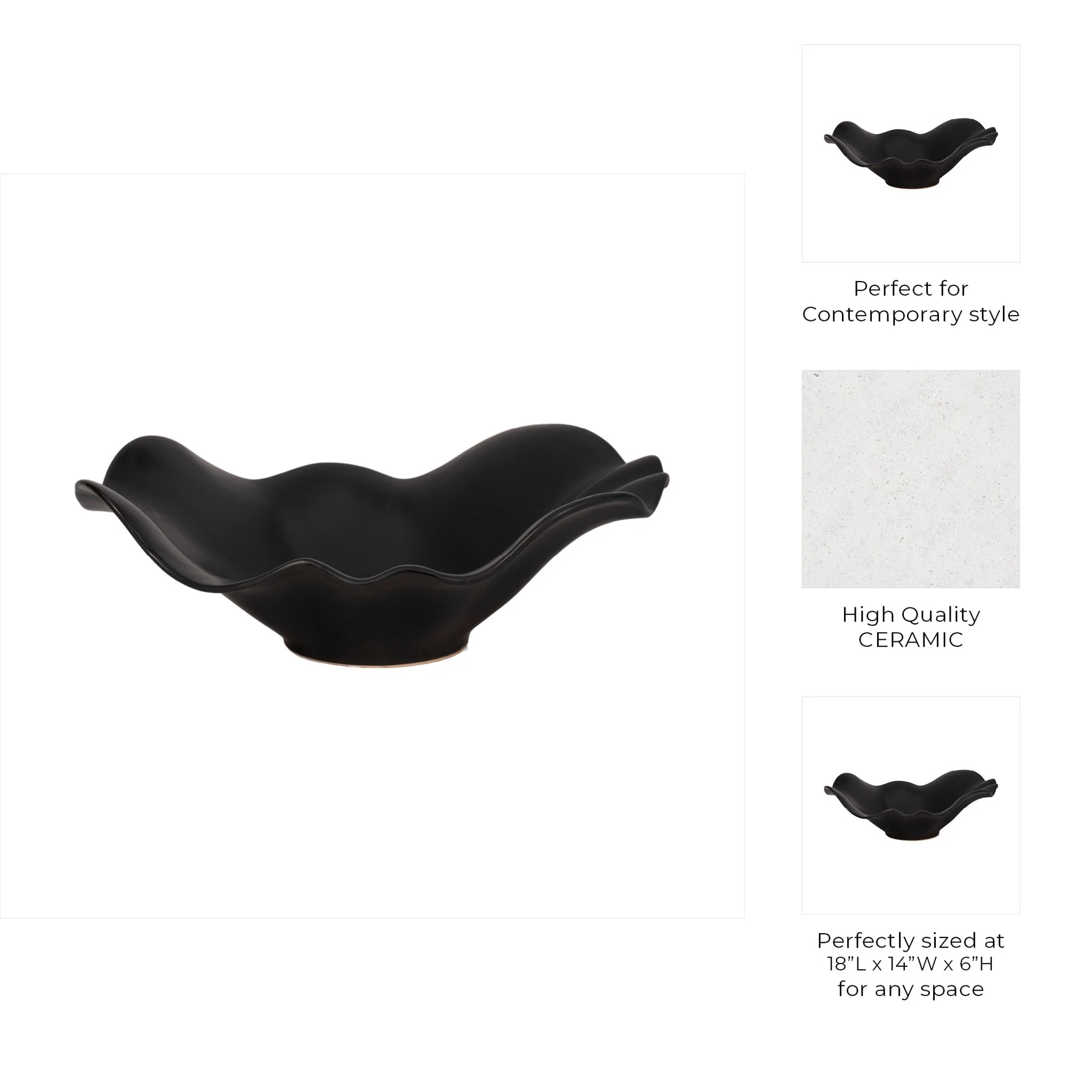 18" Ruffled Edge Bowl Matte Finish, Black - Image 10