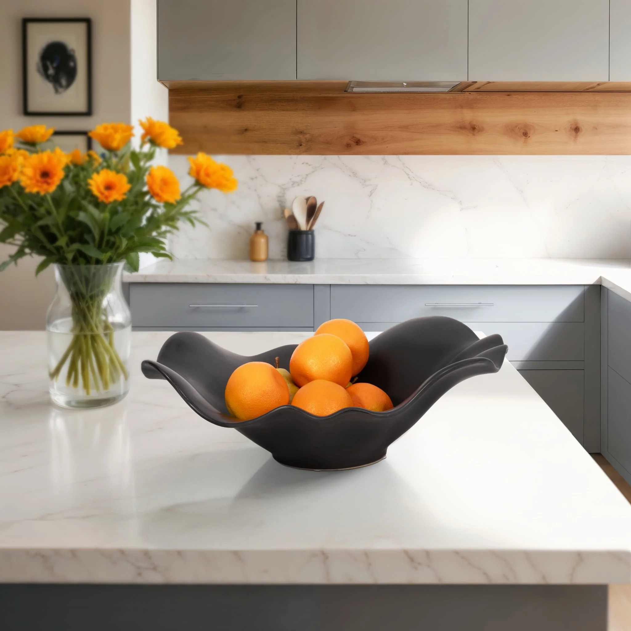 18" Ruffled Edge Bowl Matte Finish, Black - Image 11