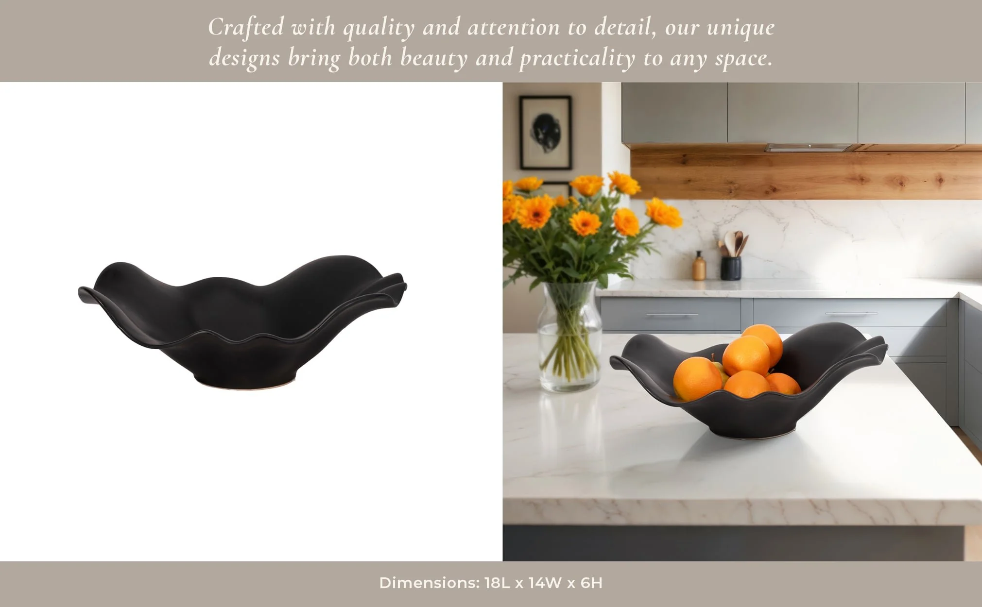 18" Ruffled Edge Bowl Matte Finish, Black - Image 12