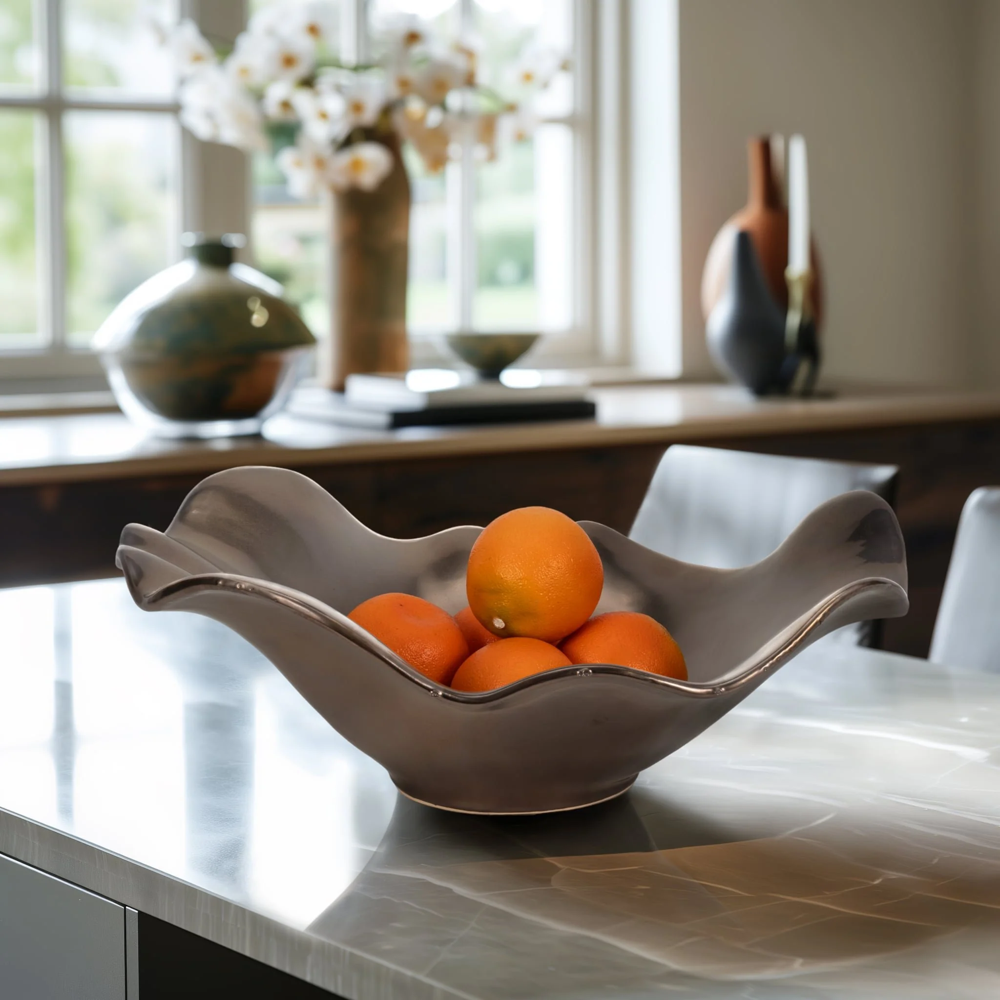 18" Ruffled Edge Bowl, Metal Bronze - Image 11