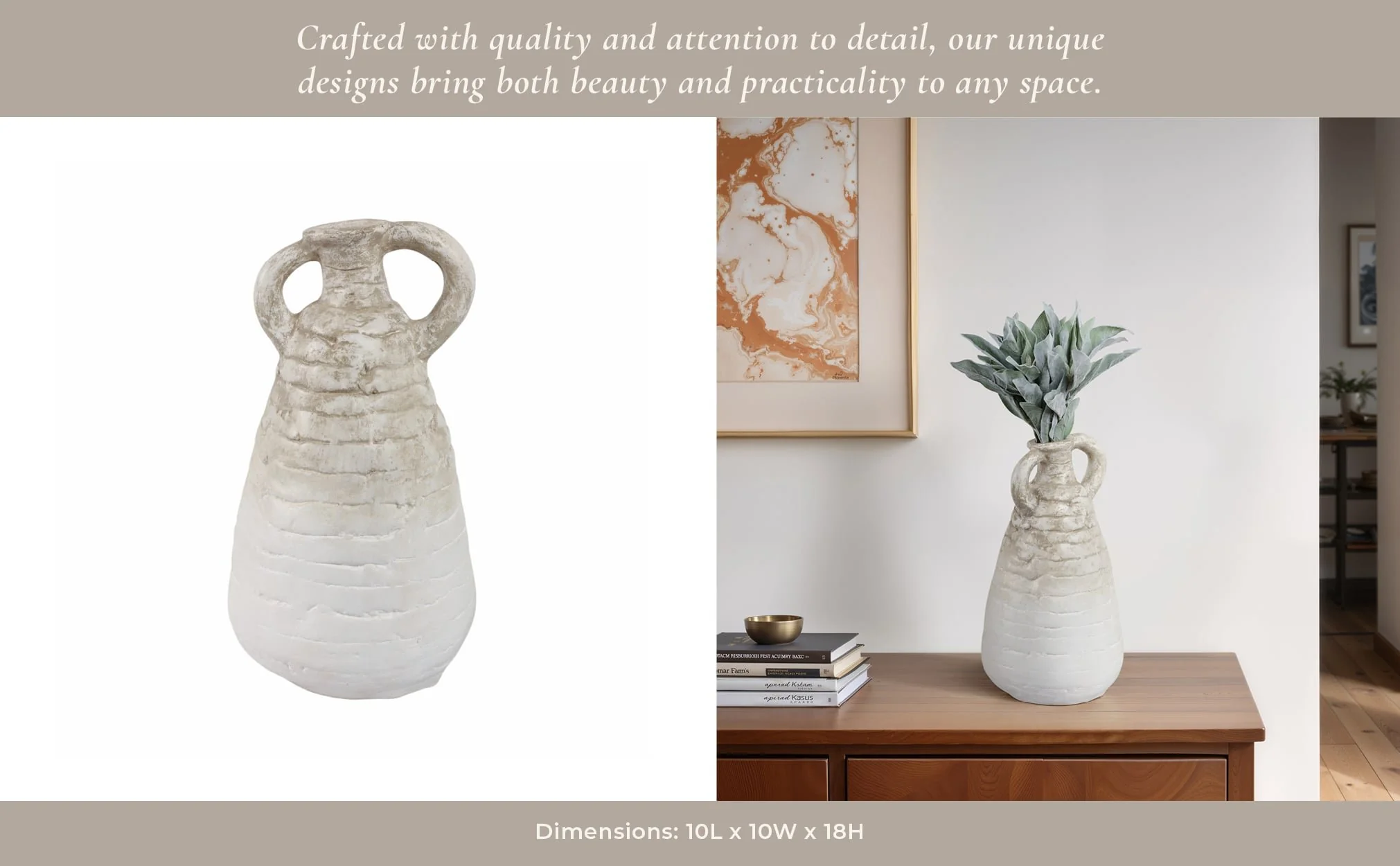 18" Slanted Terracotta Eared Vase, Ivory - Image 13