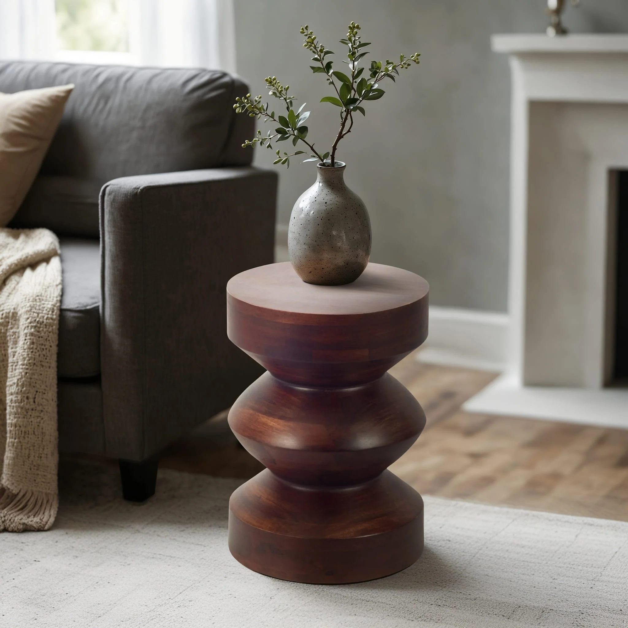 18" Solid Mango Side Table, Walnut - Image 9
