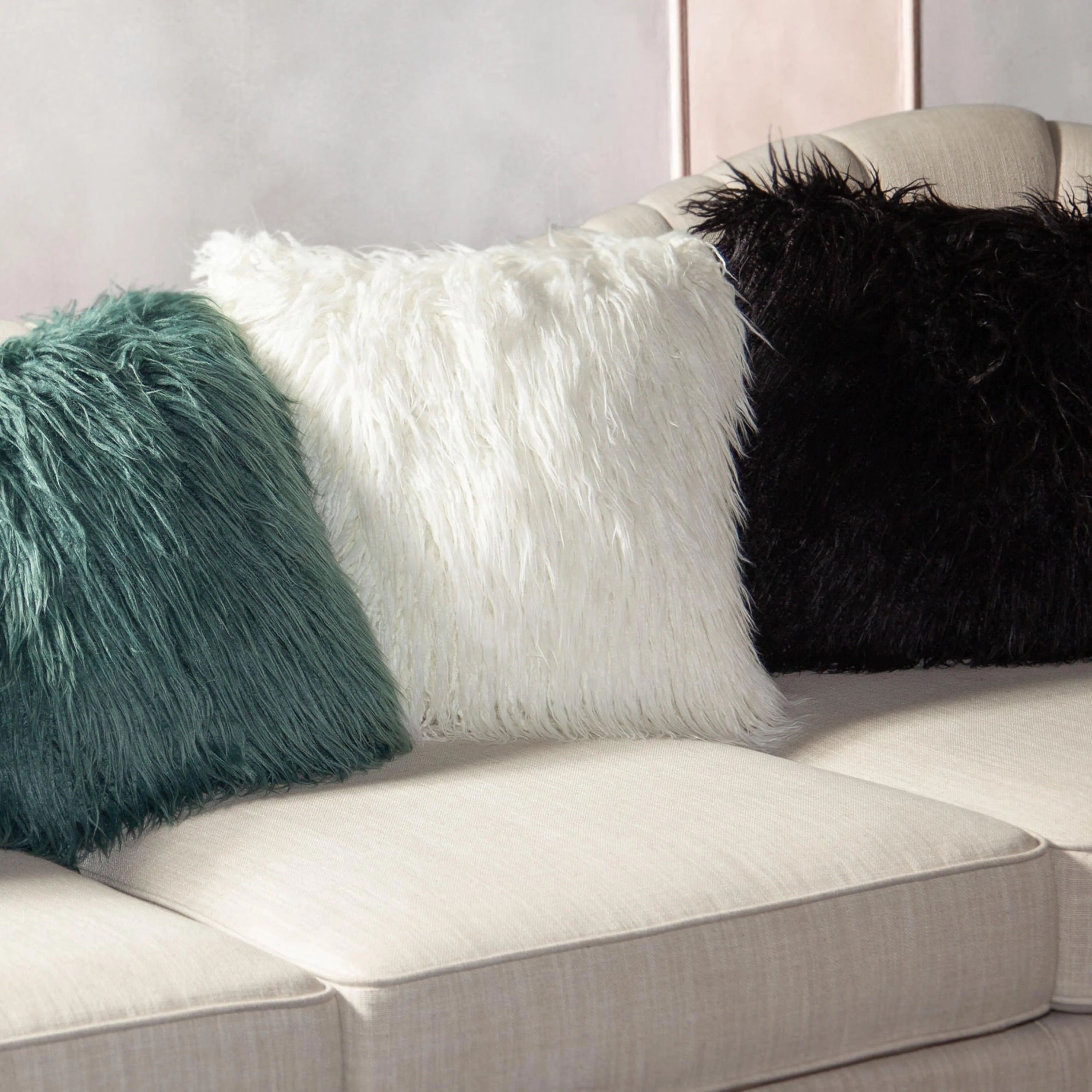 18" Square Accent Pillow by Diamond Sofa in White Dual-Sided Faux Fur - Image 3