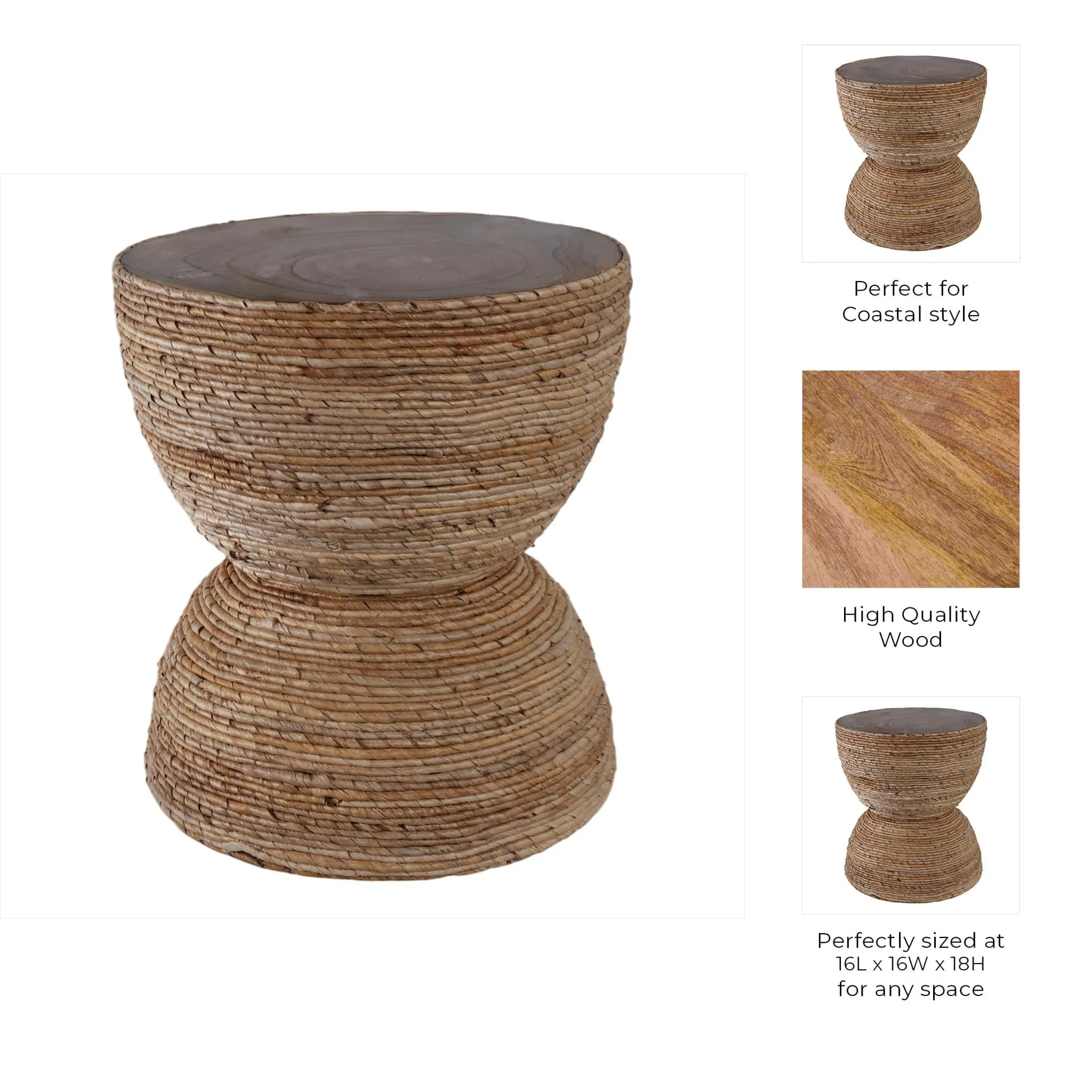18" Teakwood Accent Table W/woven Banana Leaf, Nat - Image 10
