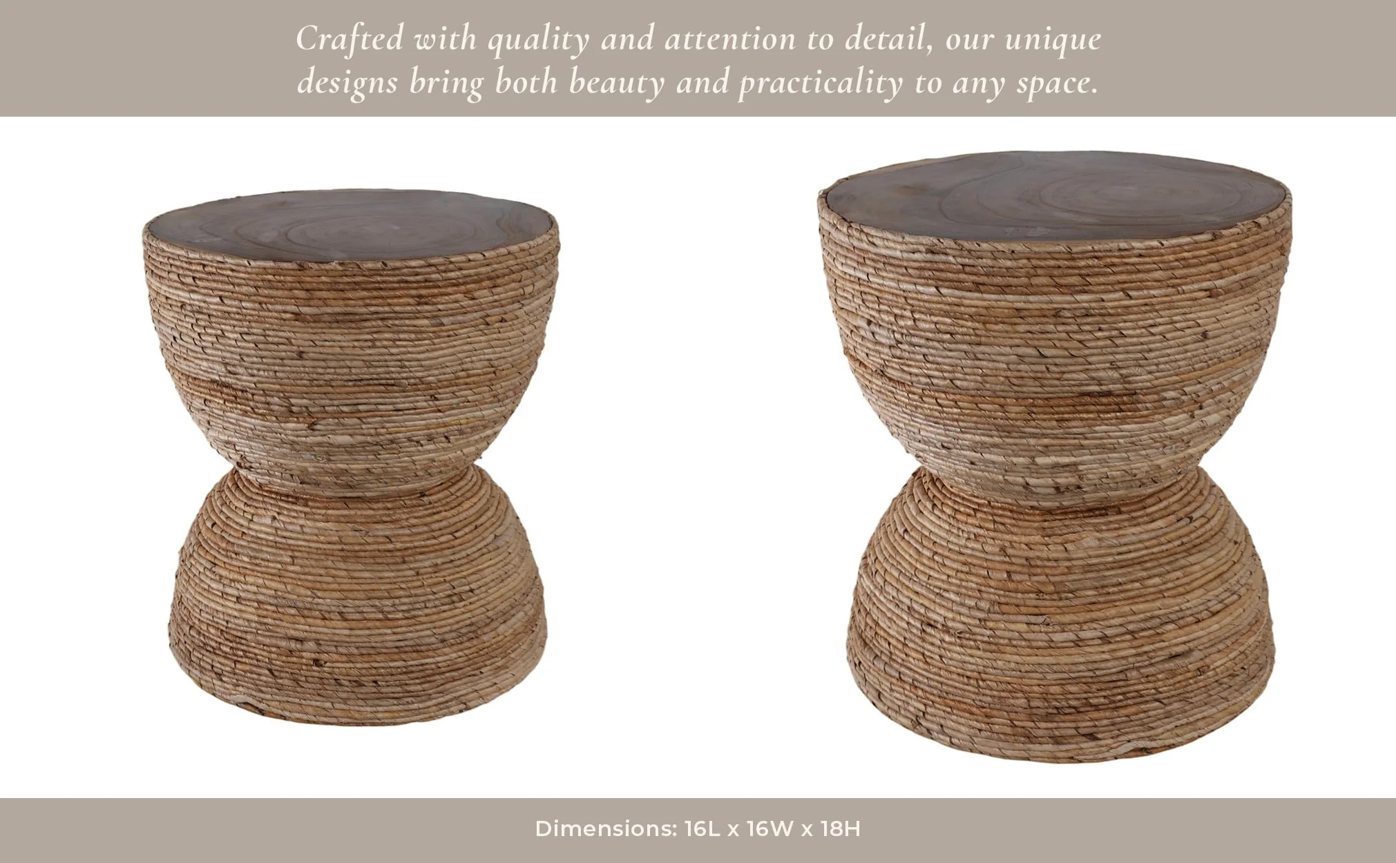 18" Teakwood Accent Table W/woven Banana Leaf, Nat - Image 12
