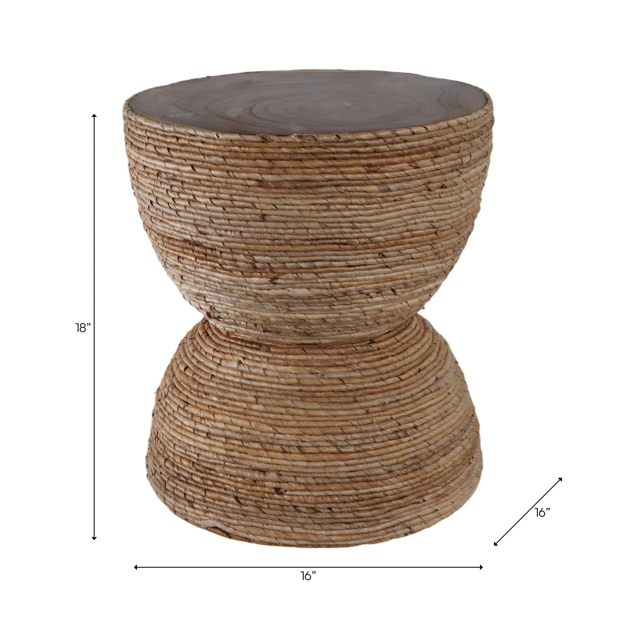 18" Teakwood Accent Table W/woven Banana Leaf, Nat - Image 9