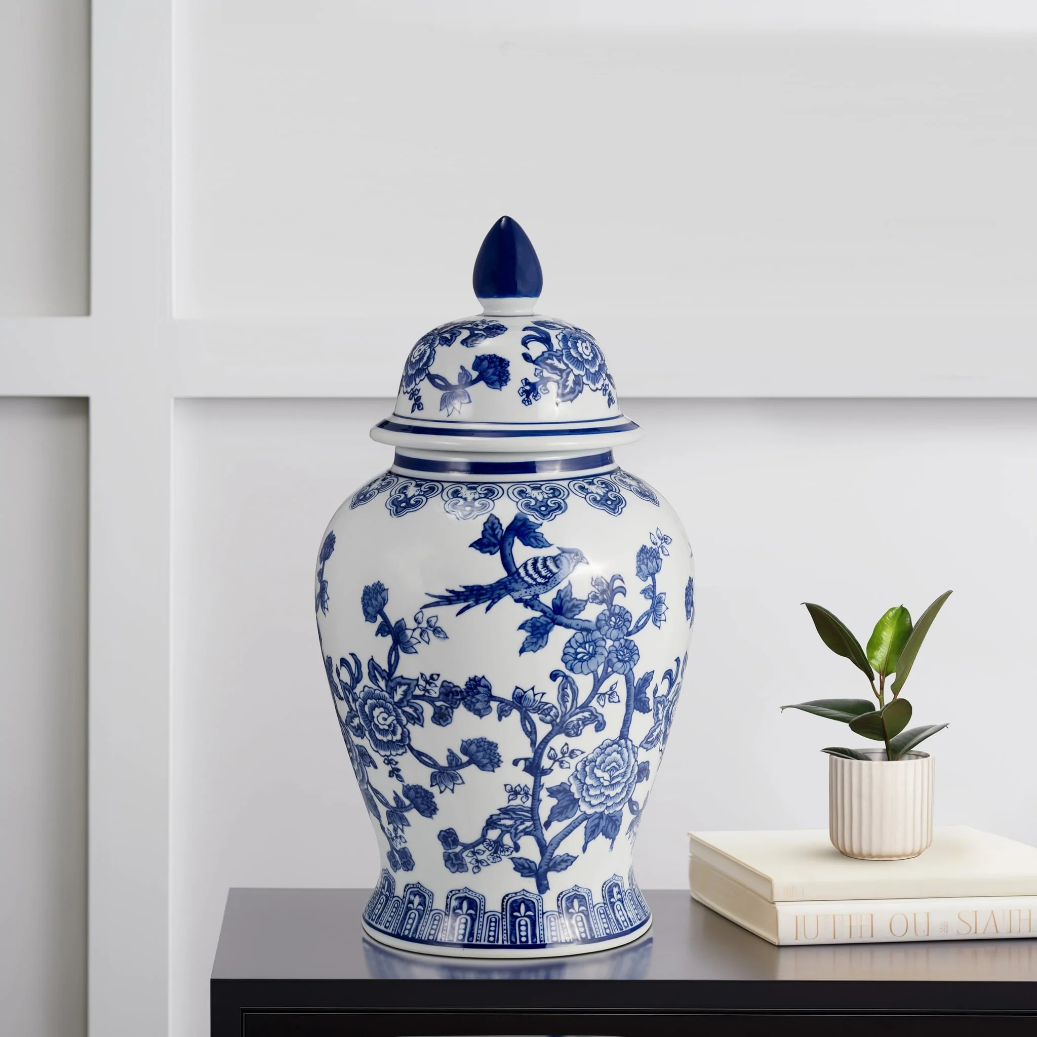 18" Temple Jar Bird/flower, Blue - Image 12