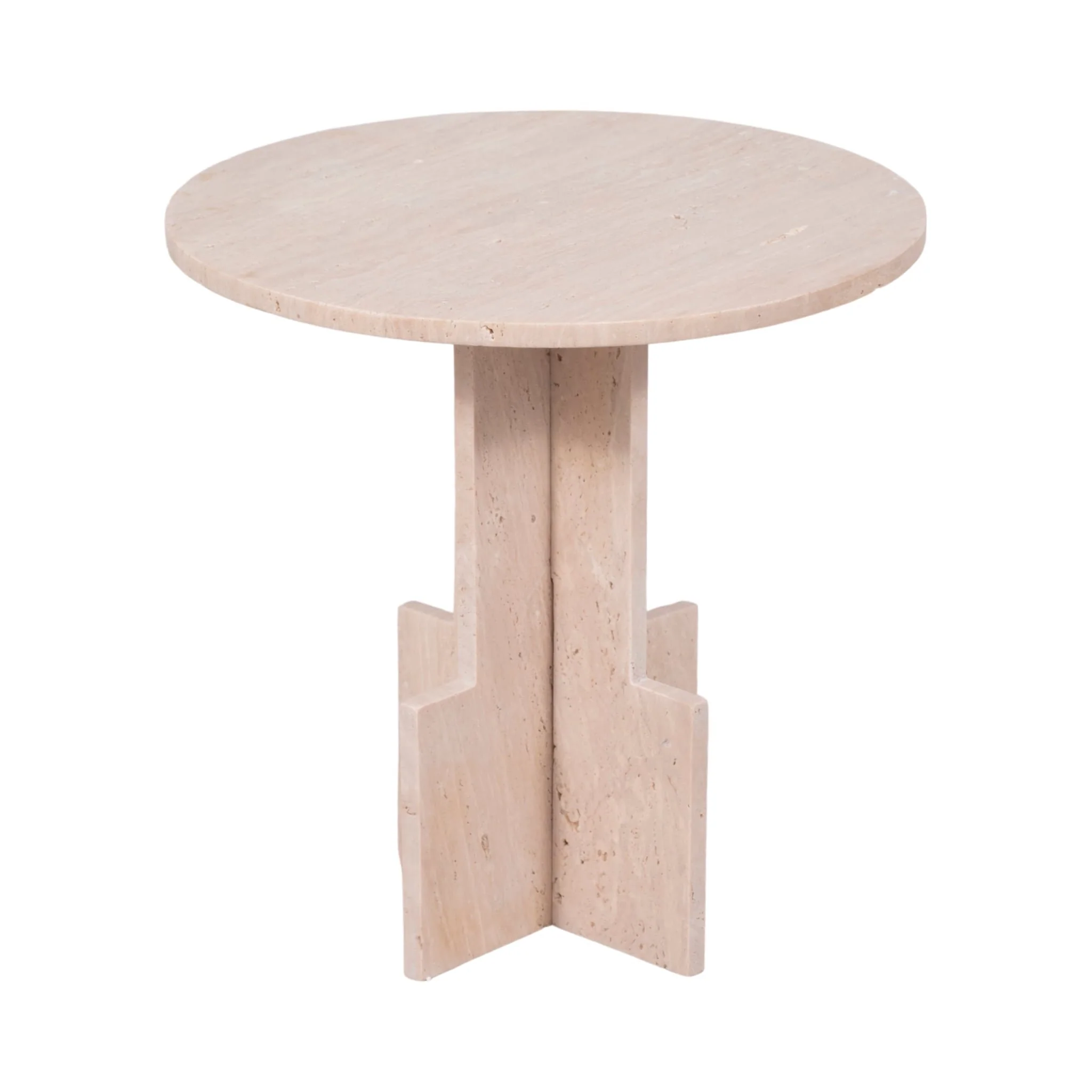 18" Travertine Accent Table Kd, Tan - Image 3